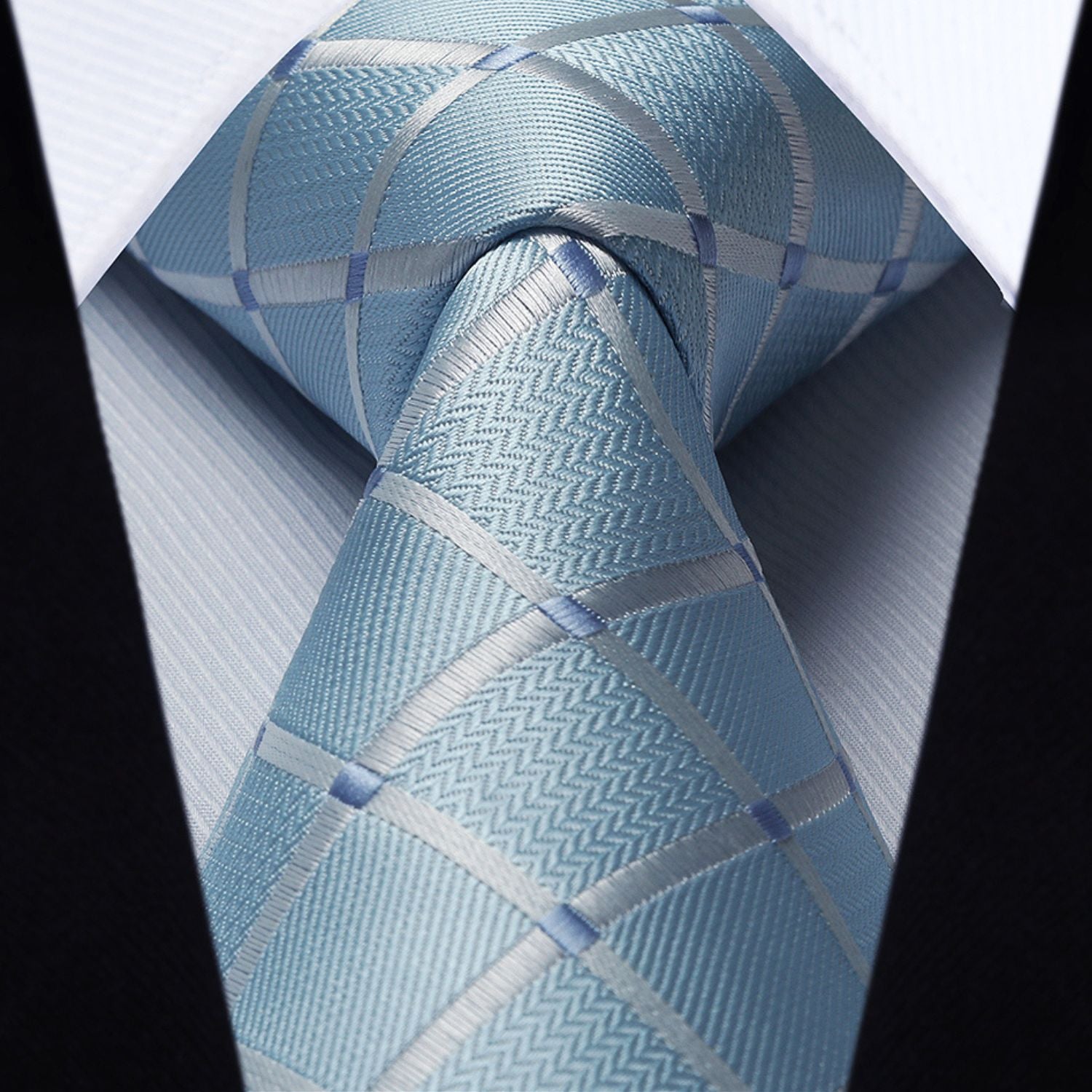 Plaid Tie Handkerchief Set - A6-BLUE