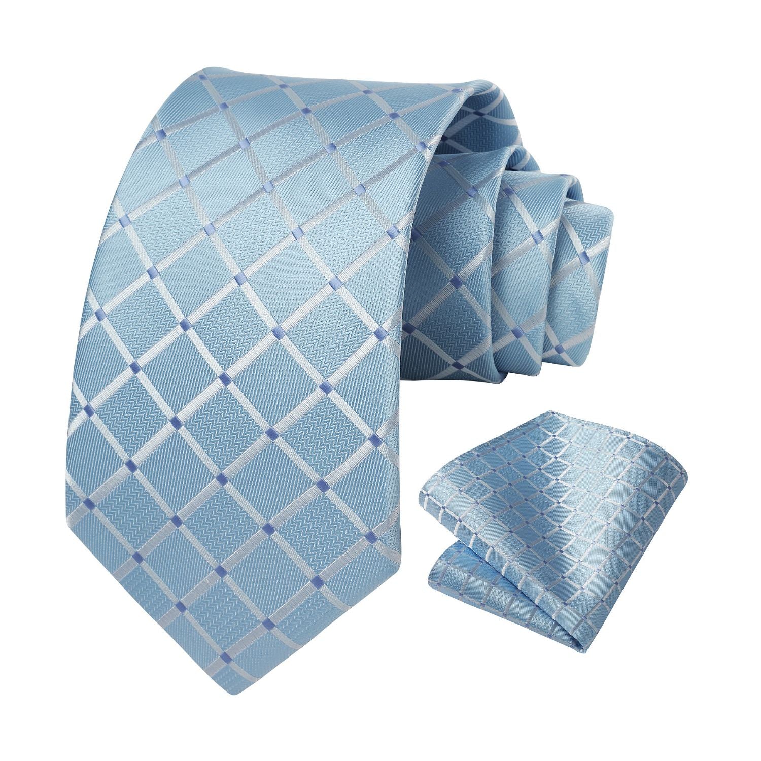 Plaid Tie Handkerchief Set - A6-BLUE