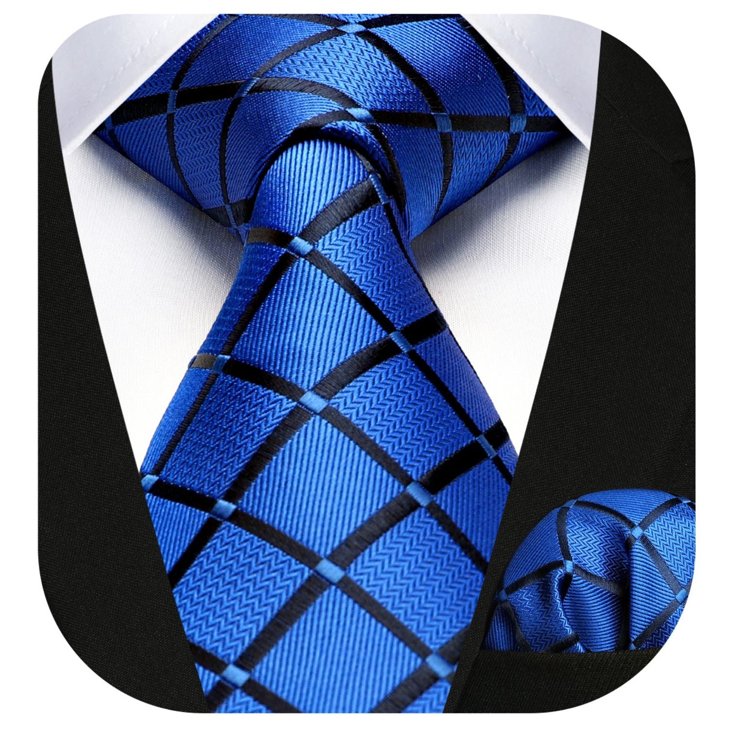 Plaid Tie Handkerchief Set - A6-ROYAL BLUE