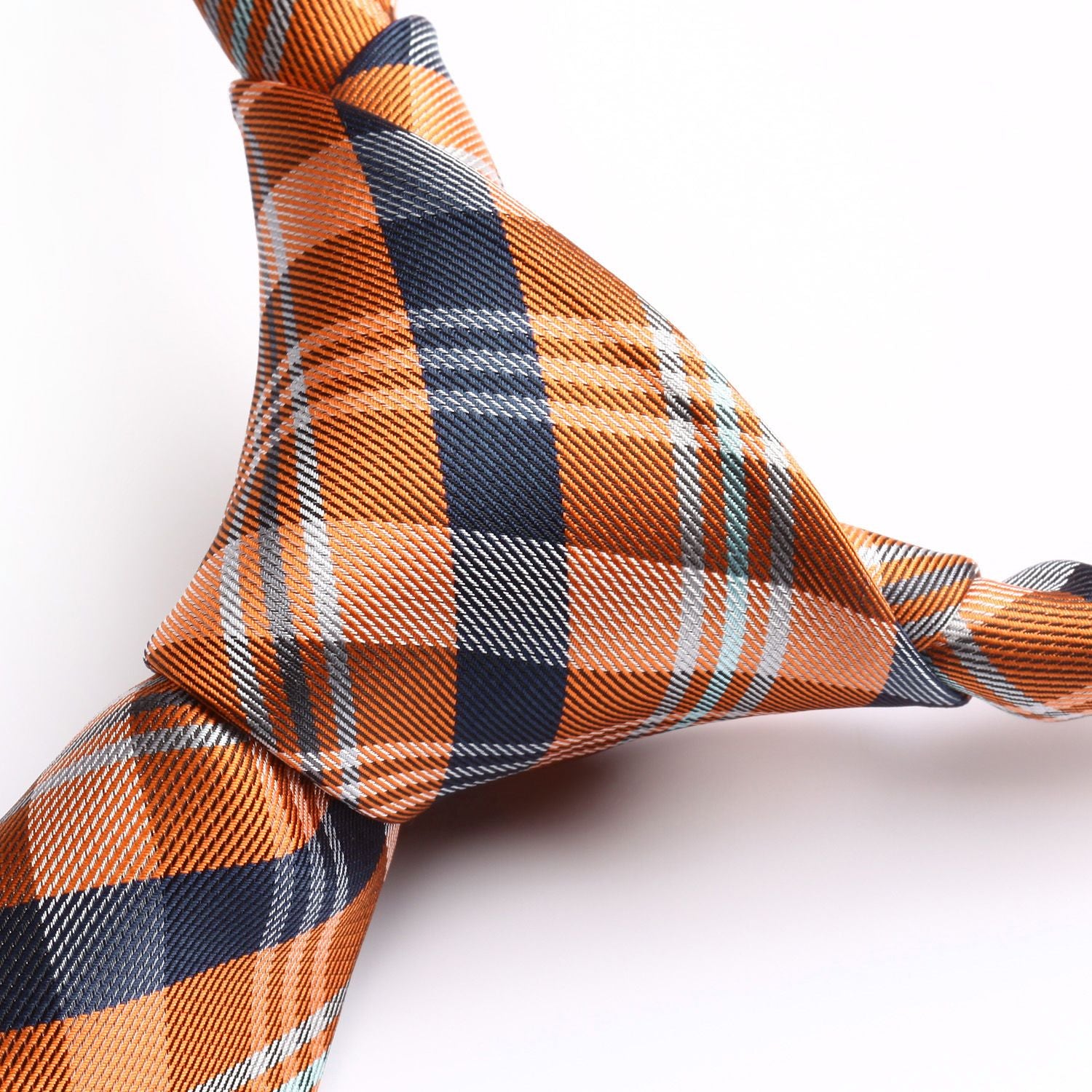 Plaid Tie Handkerchief Set - ORANGE/BLUE