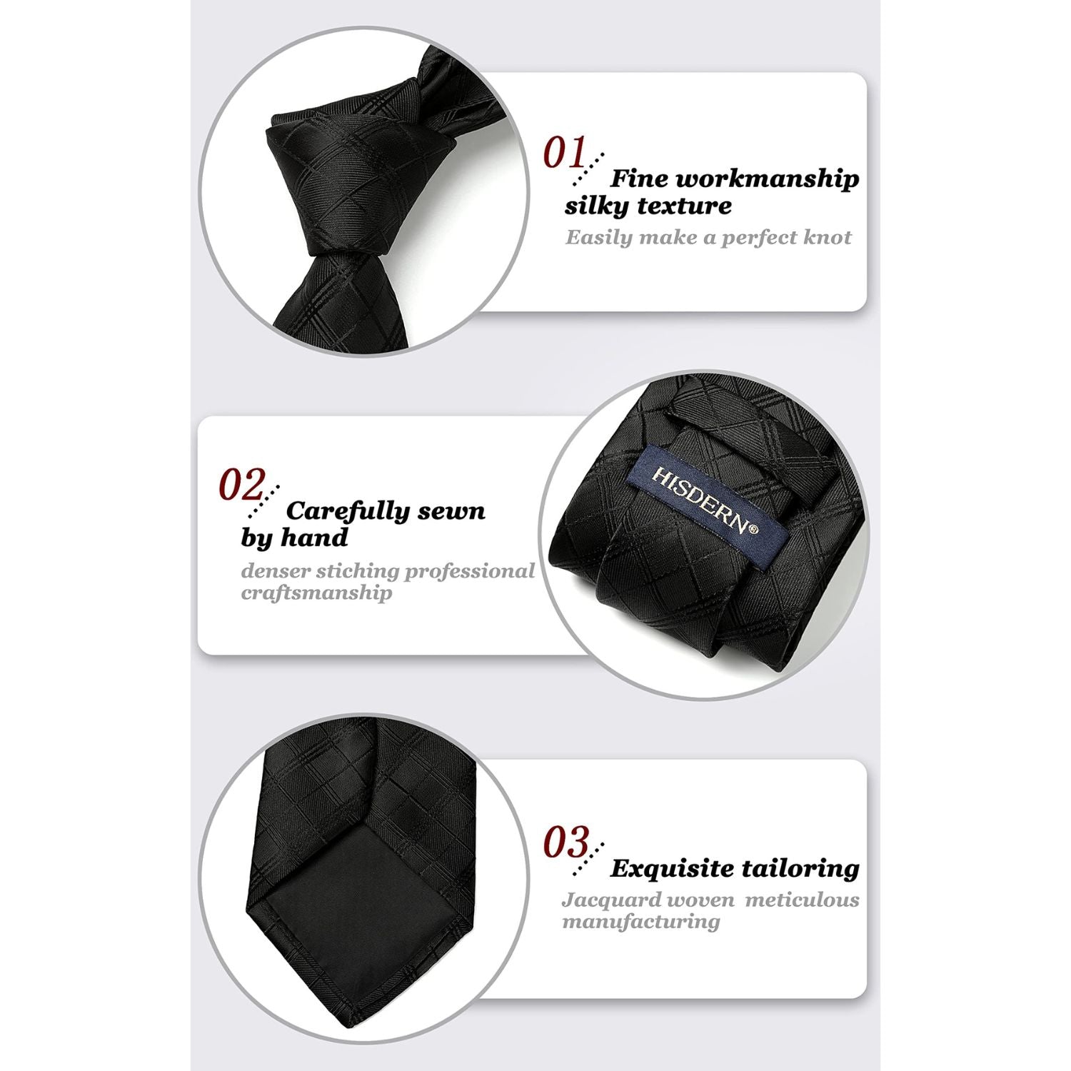 Plaid Tie Handkerchief Set - A - 070-BLACK CHECKERED 2