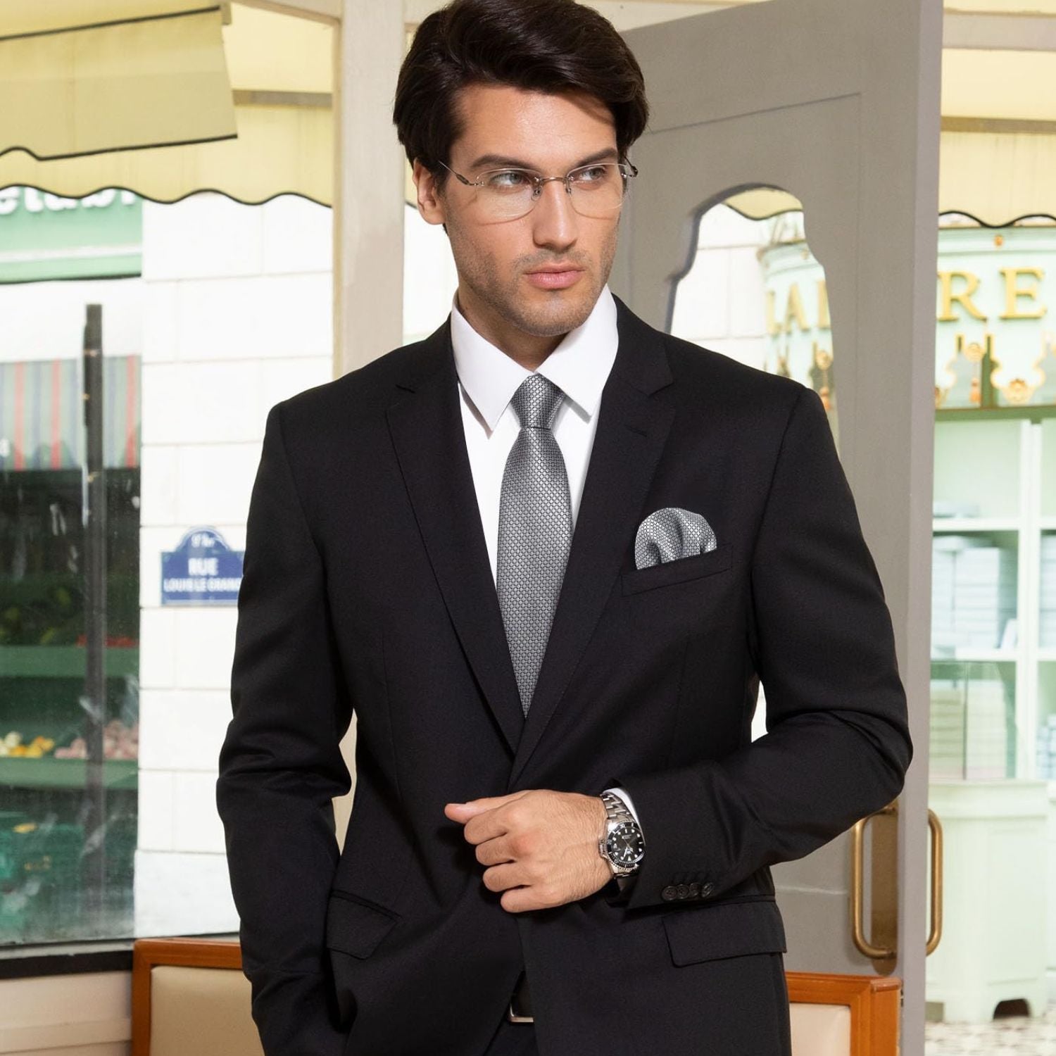 Houndstooth Tie Handkerchief Set - SILVER?