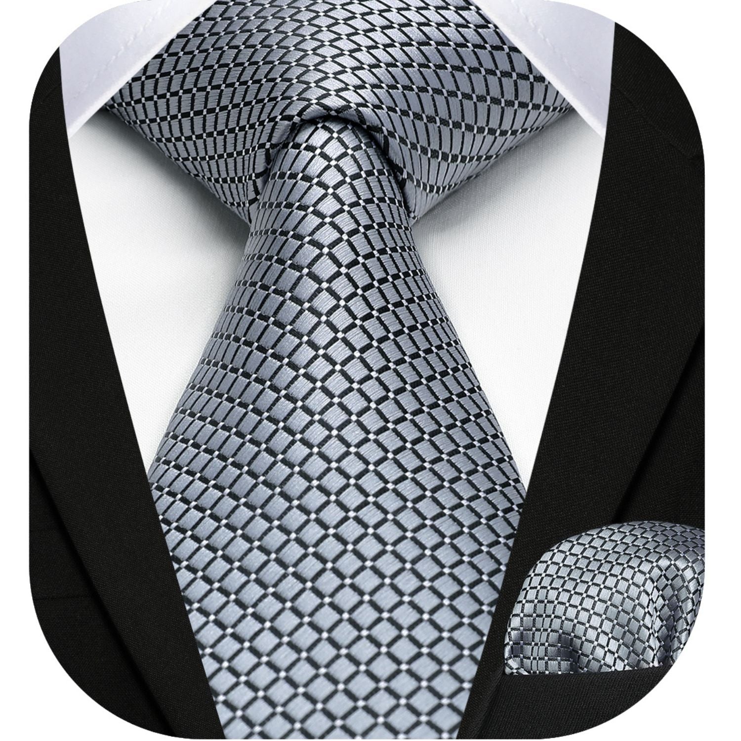 Houndstooth Tie Handkerchief Set - SILVER?