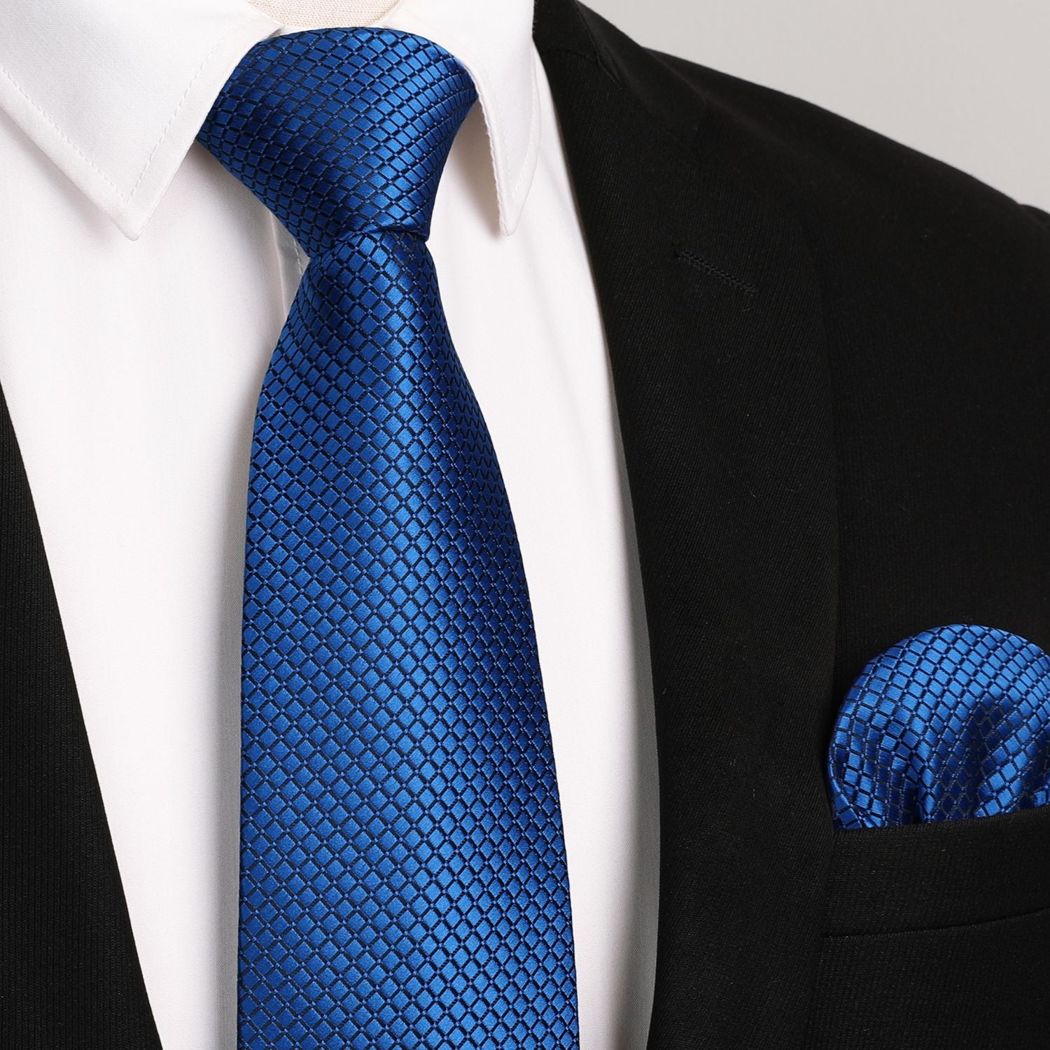 Men's Plaid Tie Handkerchief Set - NAVY BLUE-3