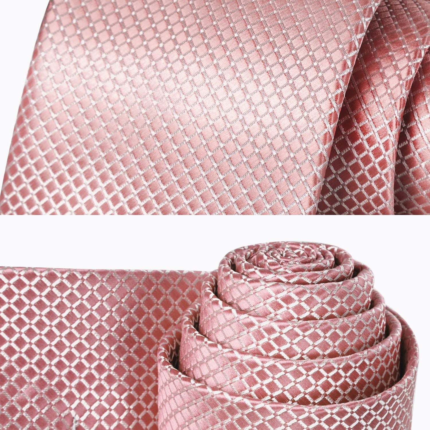 Plaid Tie Handkerchief Set - C7-PINK