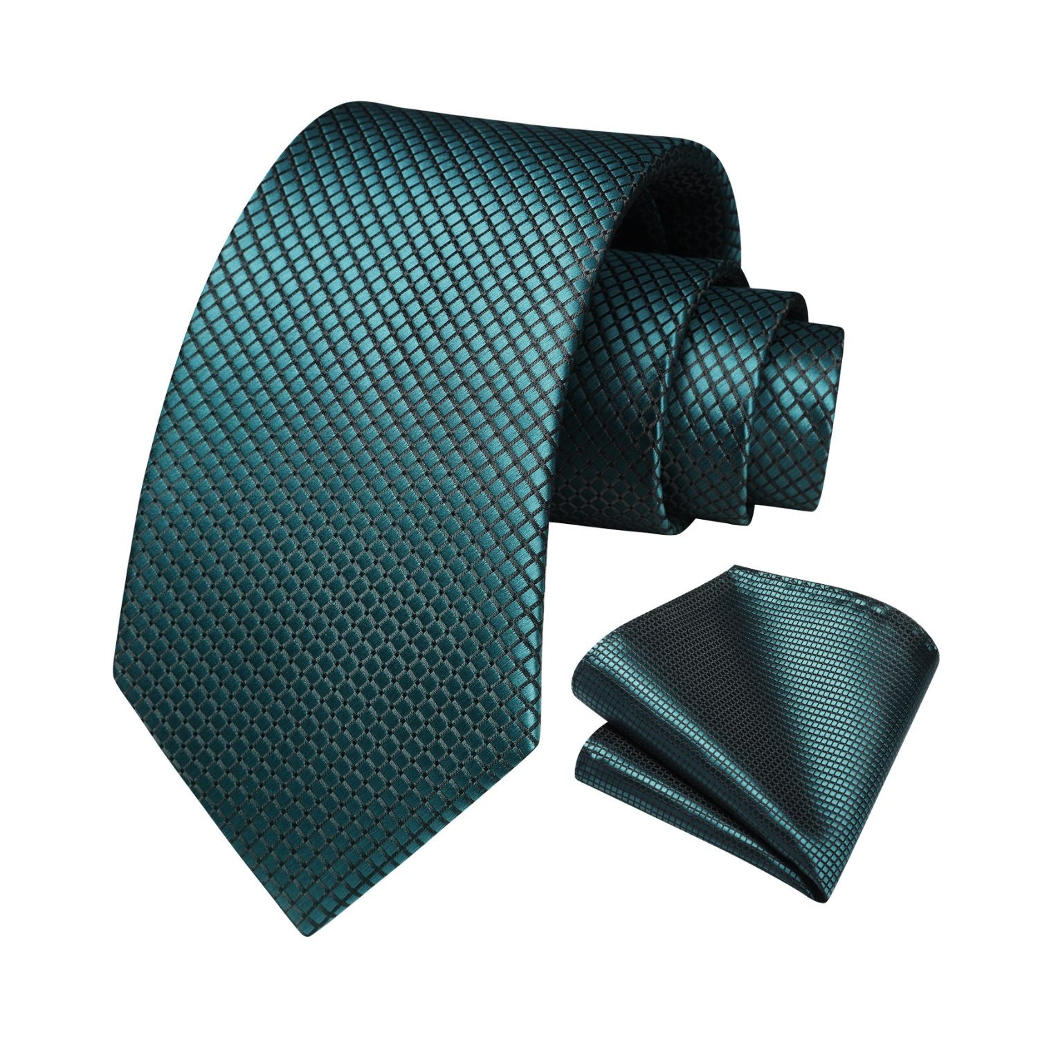 Men's Plaid Tie Handkerchief Set - C3- 0593-TEAL