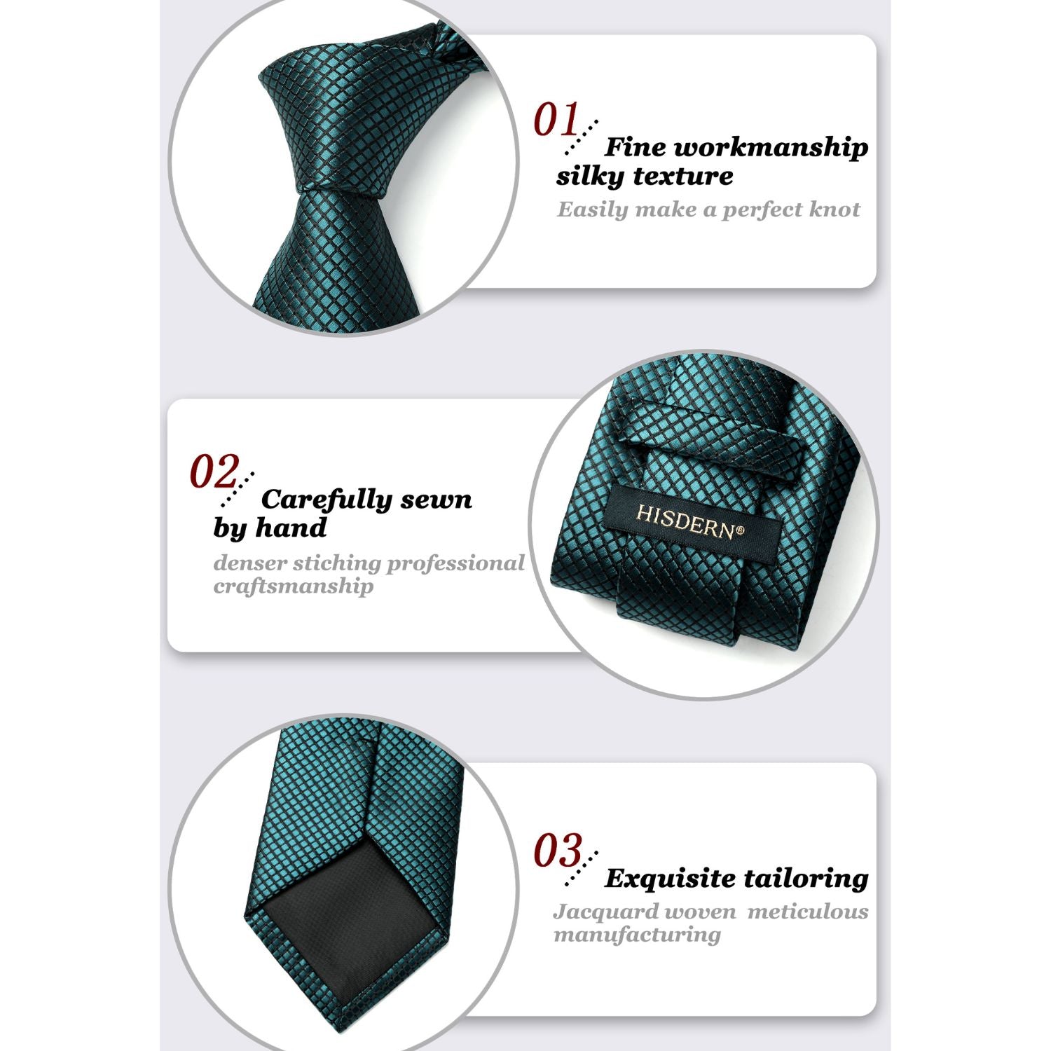 Men's Plaid Tie Handkerchief Set - C3- 0593-TEAL