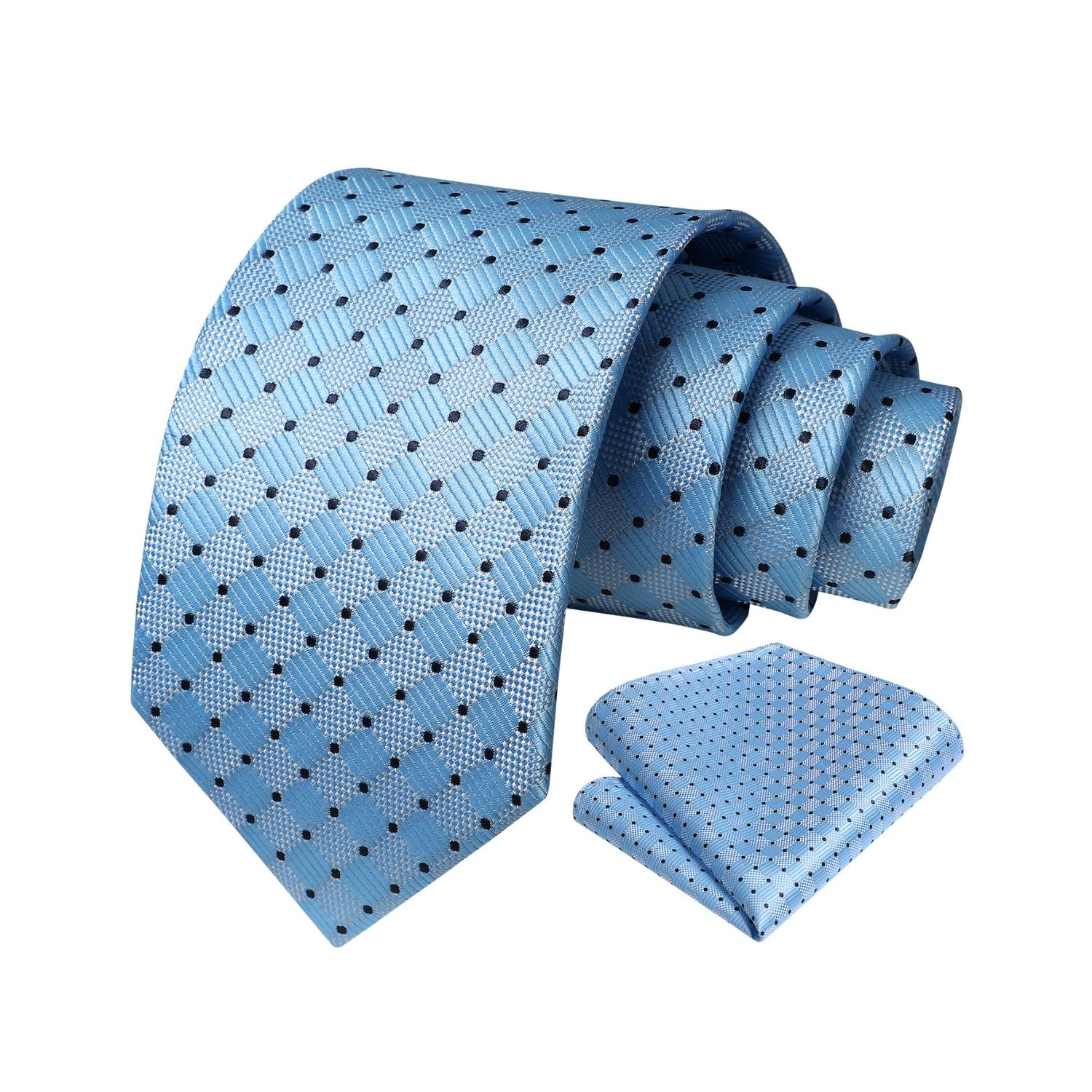 Plaid Dot Tie Handkerchief Set - LIGHT BLUE