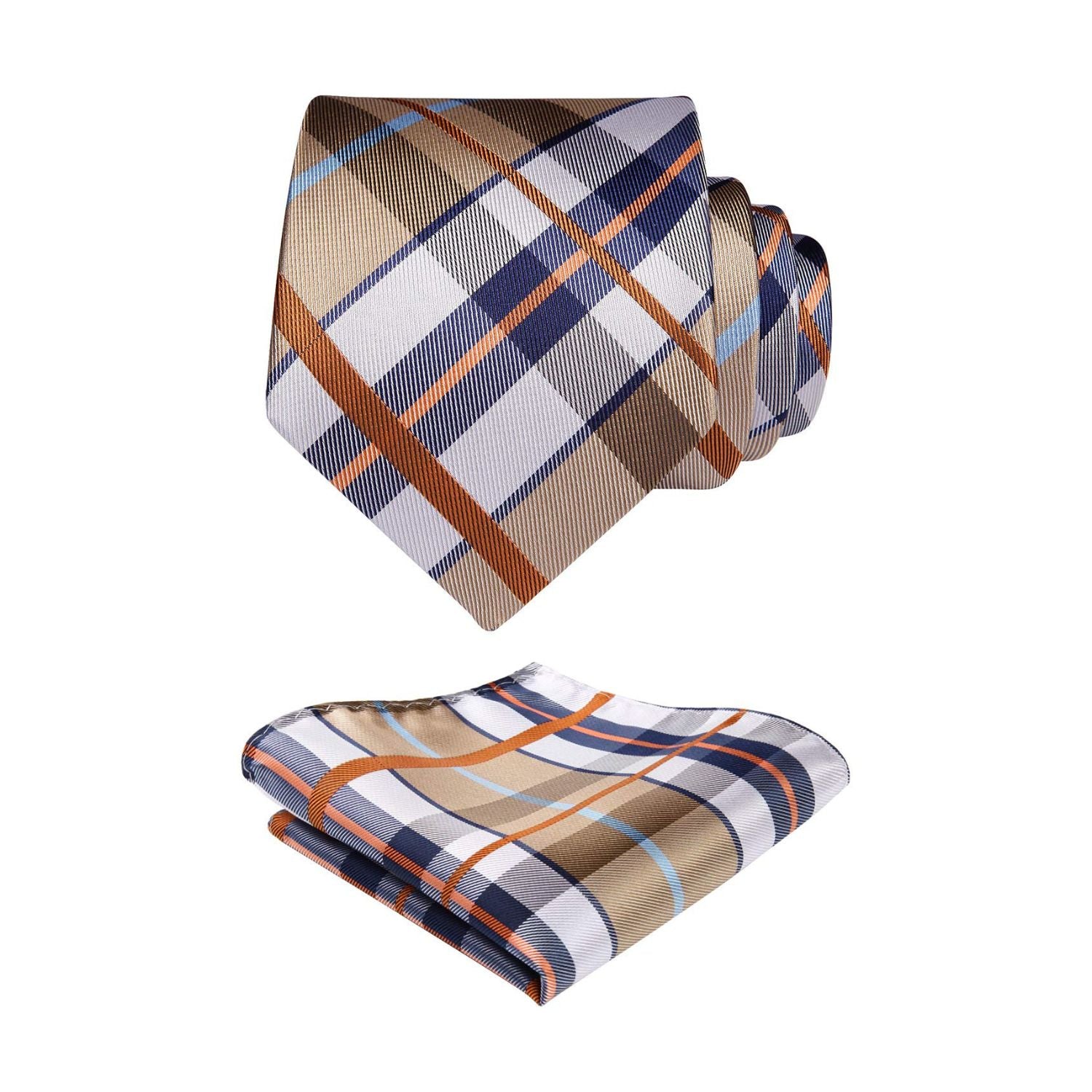 Plaid Tie Handkerchief Set - BROWN & BLUE 2