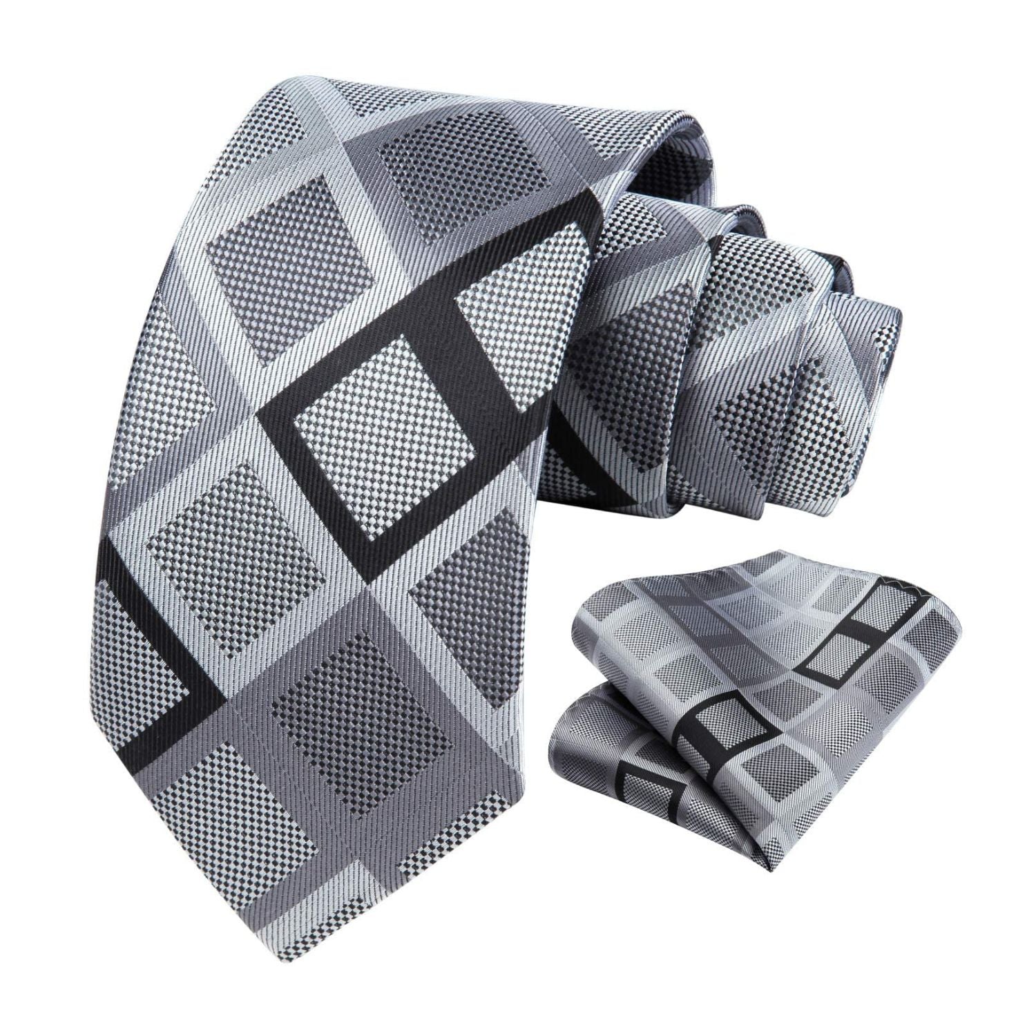 Plaid Tie Handkerchief Set - GRAY