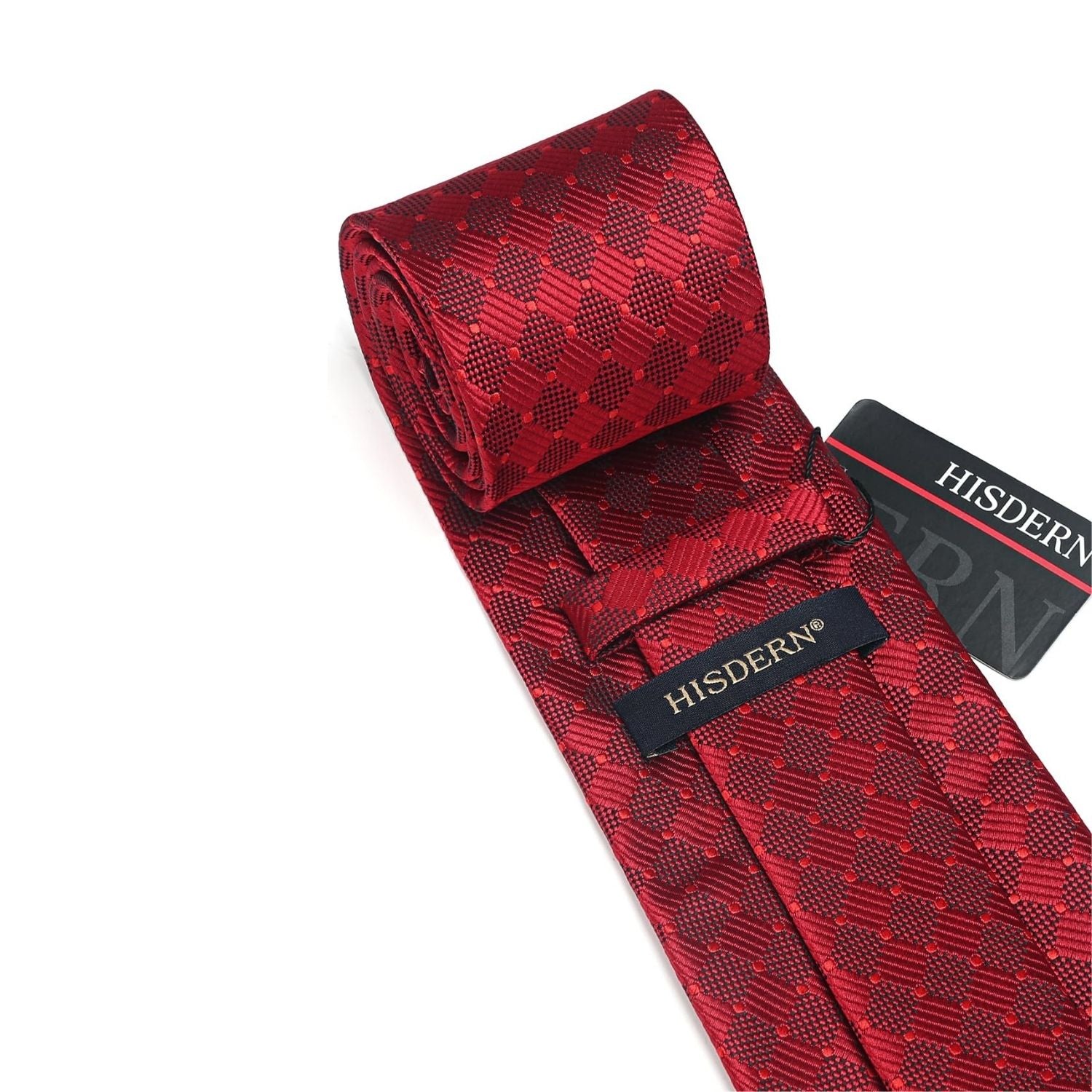 Men's Plaid Tie Handkerchief Set - 01-RED