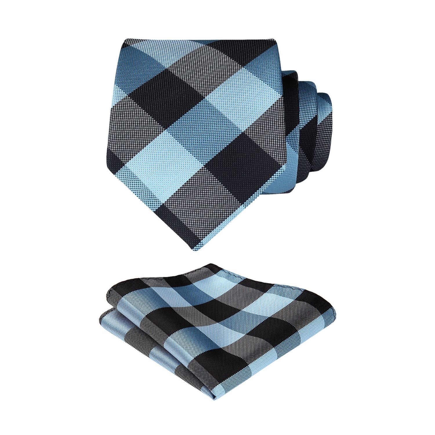 Plaid Tie Handkerchief Set - BLUE/BLACK