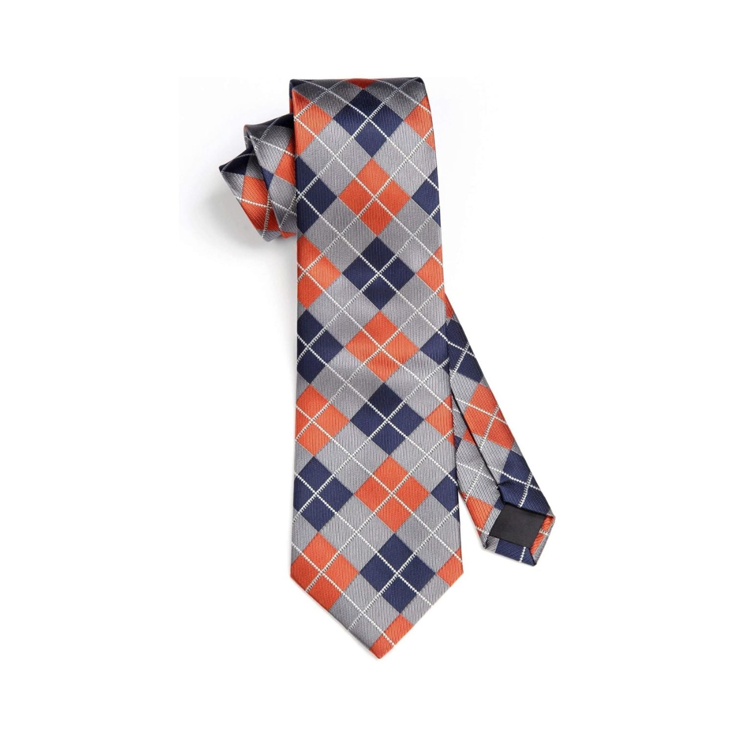Plaid Tie Handkerchief Set - B-ORANGE/GRAY/NAVY BLUE