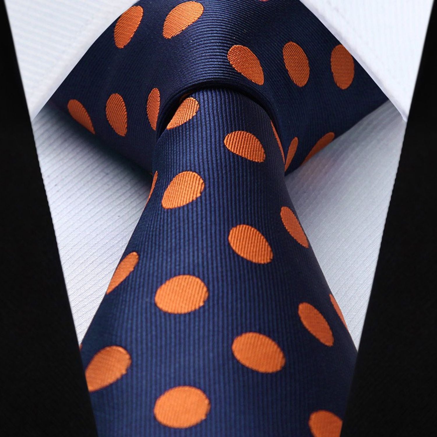 Polka Dot Tie Handkerchief Set - D2-NAVY BLUE/ORANGE