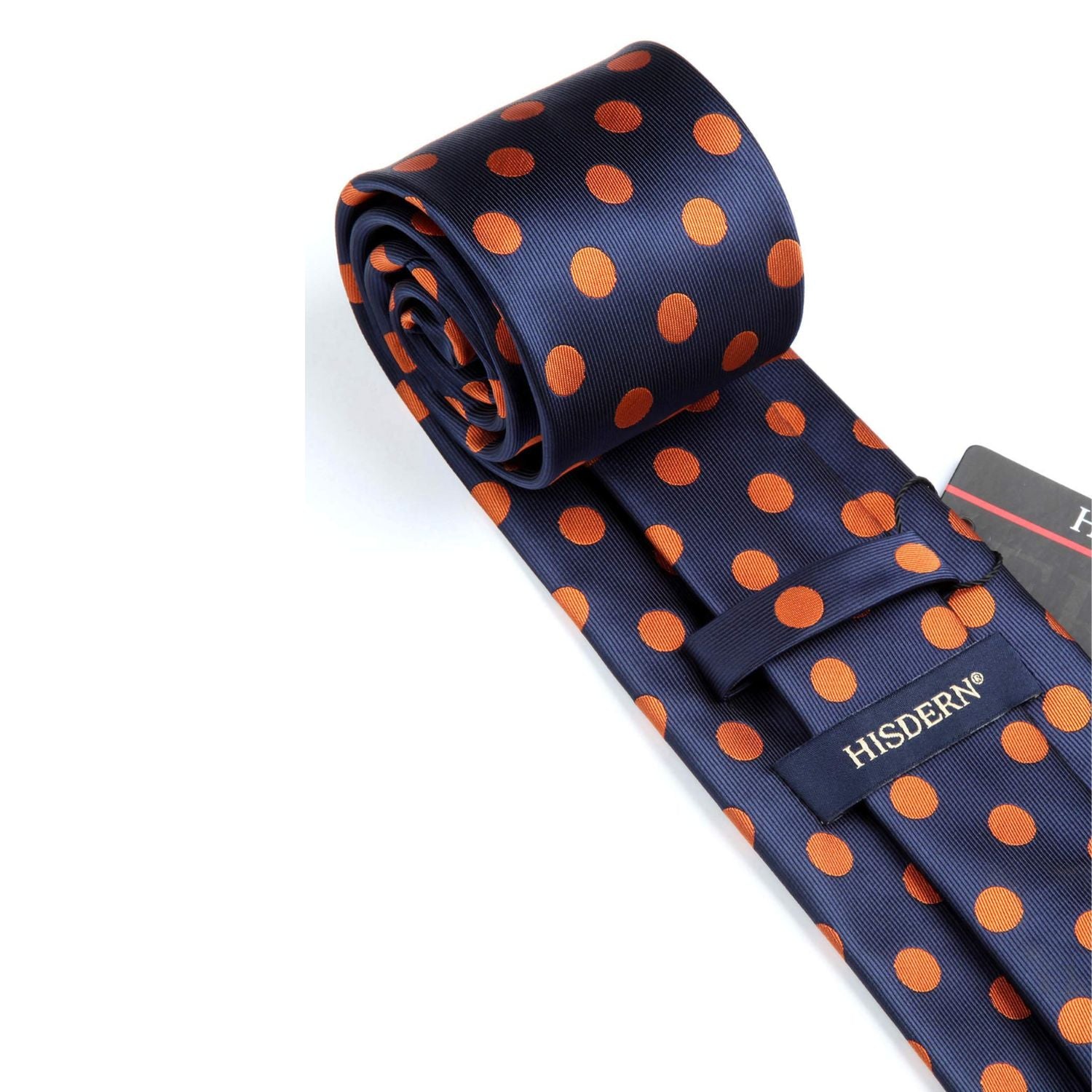 Polka Dot Tie Handkerchief Set - D2-NAVY BLUE/ORANGE