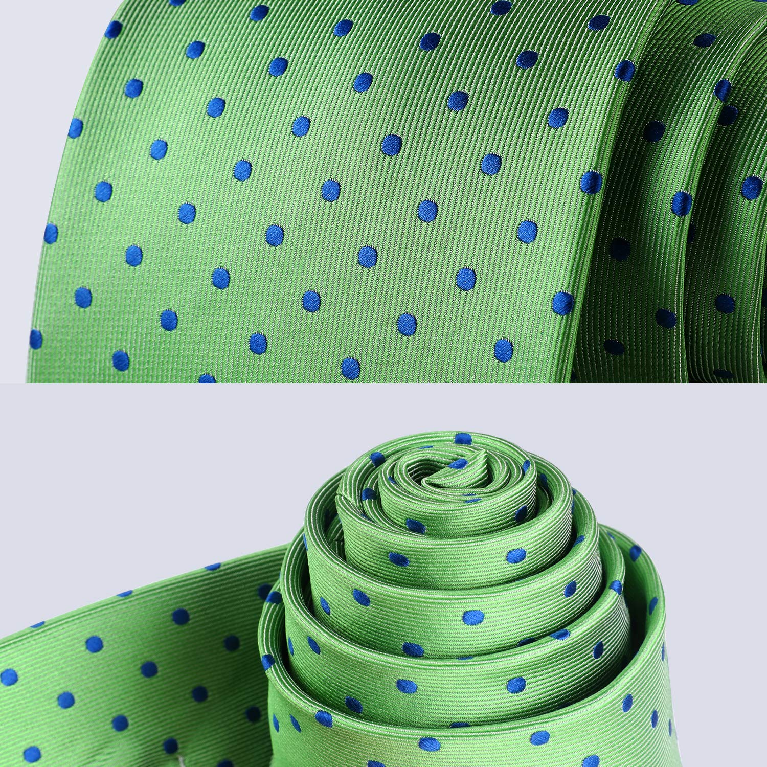 Polka Dots Tie Handkerchief Set - A-LAWN GREEN/BLUE 1