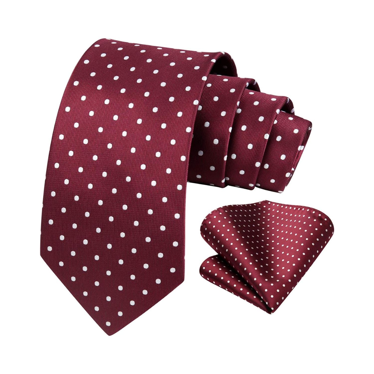 Polka Dot Ties Handkerchief Set - BURGUNDY/WHITE