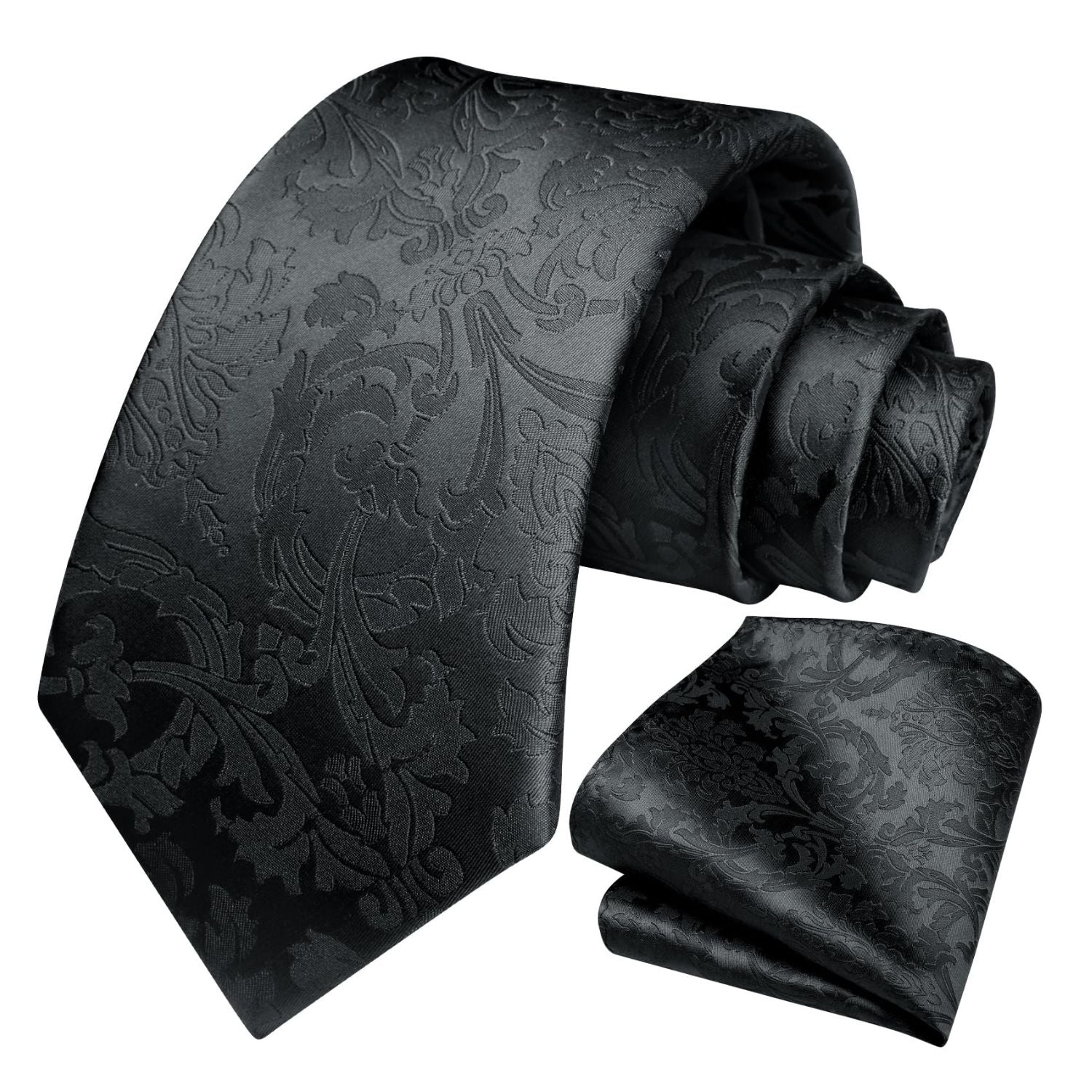 Floral Tie Handkerchief Set - BLACK-2