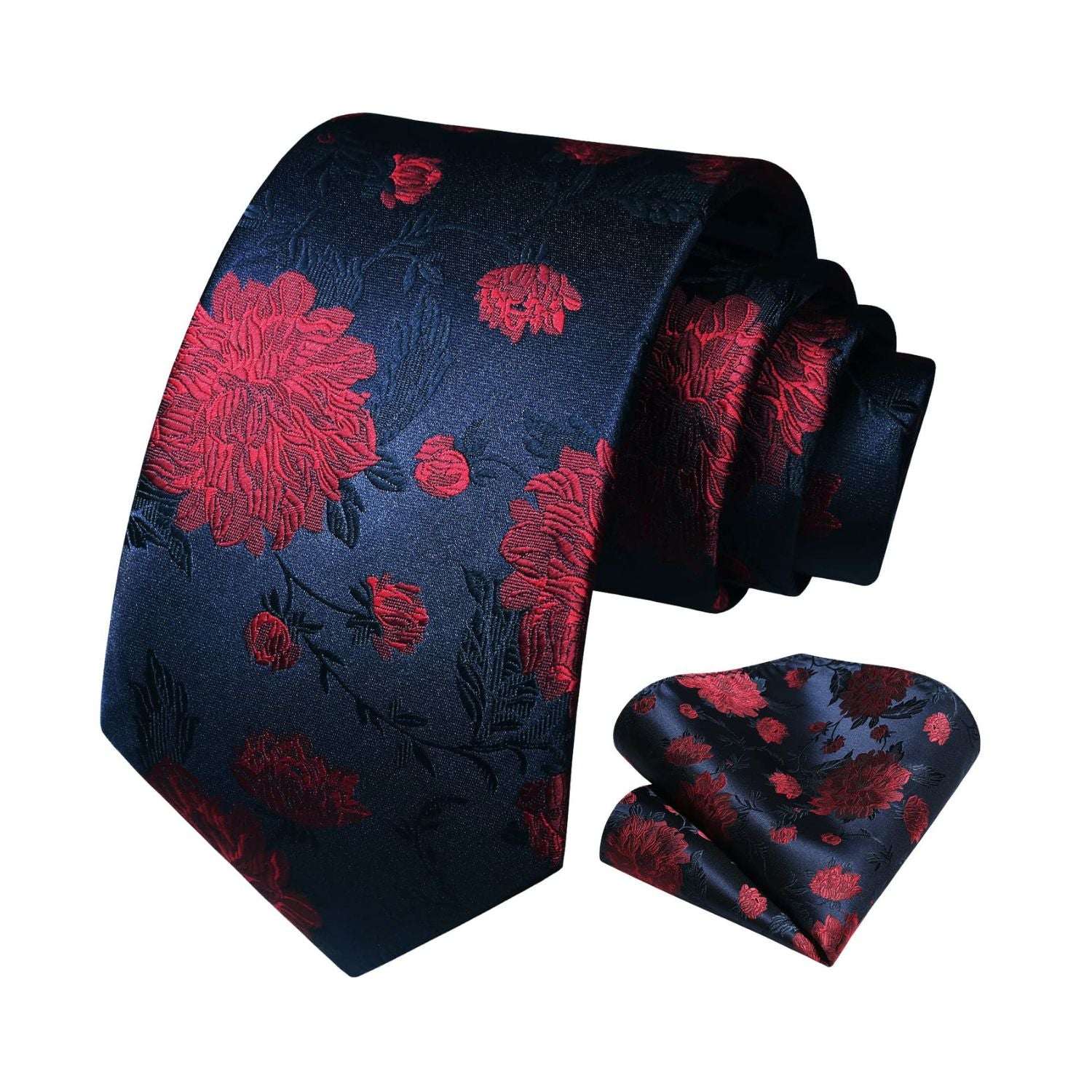 Floral Tie Handkerchief Set - 10-RED