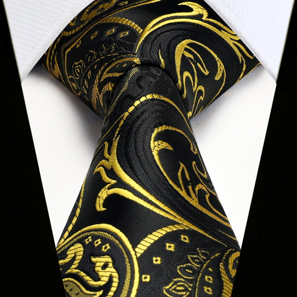 Paisley Tie Handkerchief Set - BLACK/YELLOW