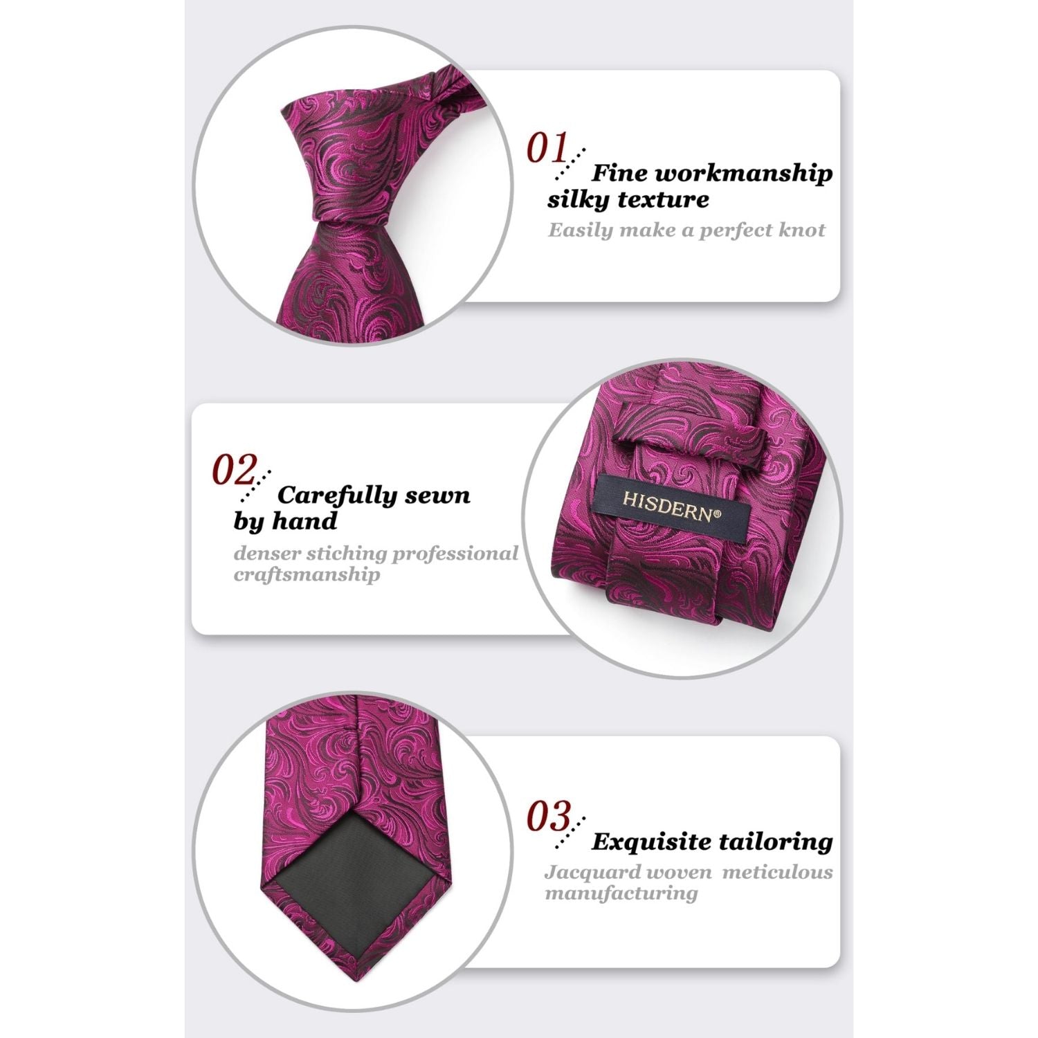 Paisley Tie Handkerchief Set - D3-HOT PINK