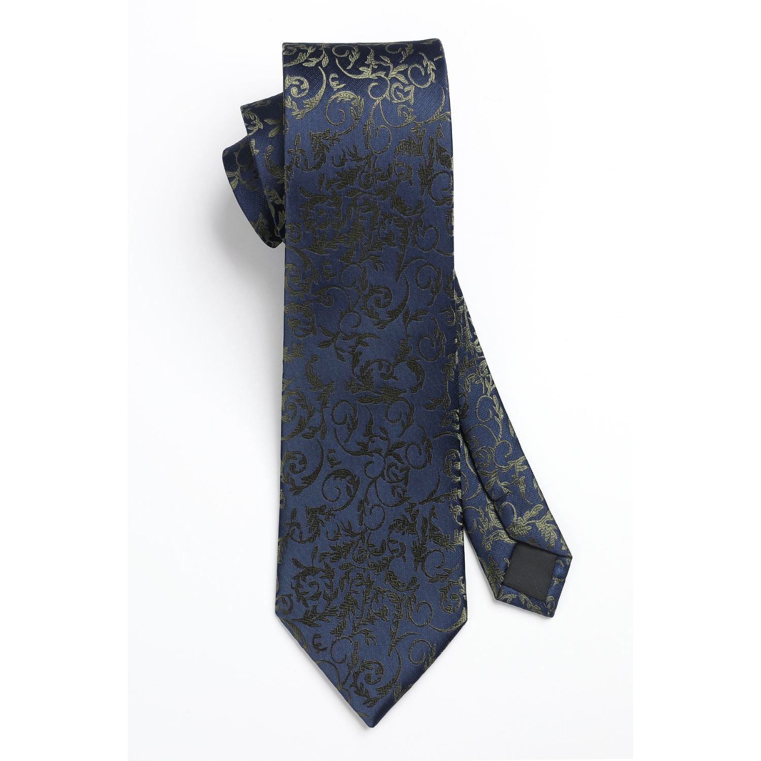 Floral Tie Handkerchief Set - A NAVY BLUE/BROWN