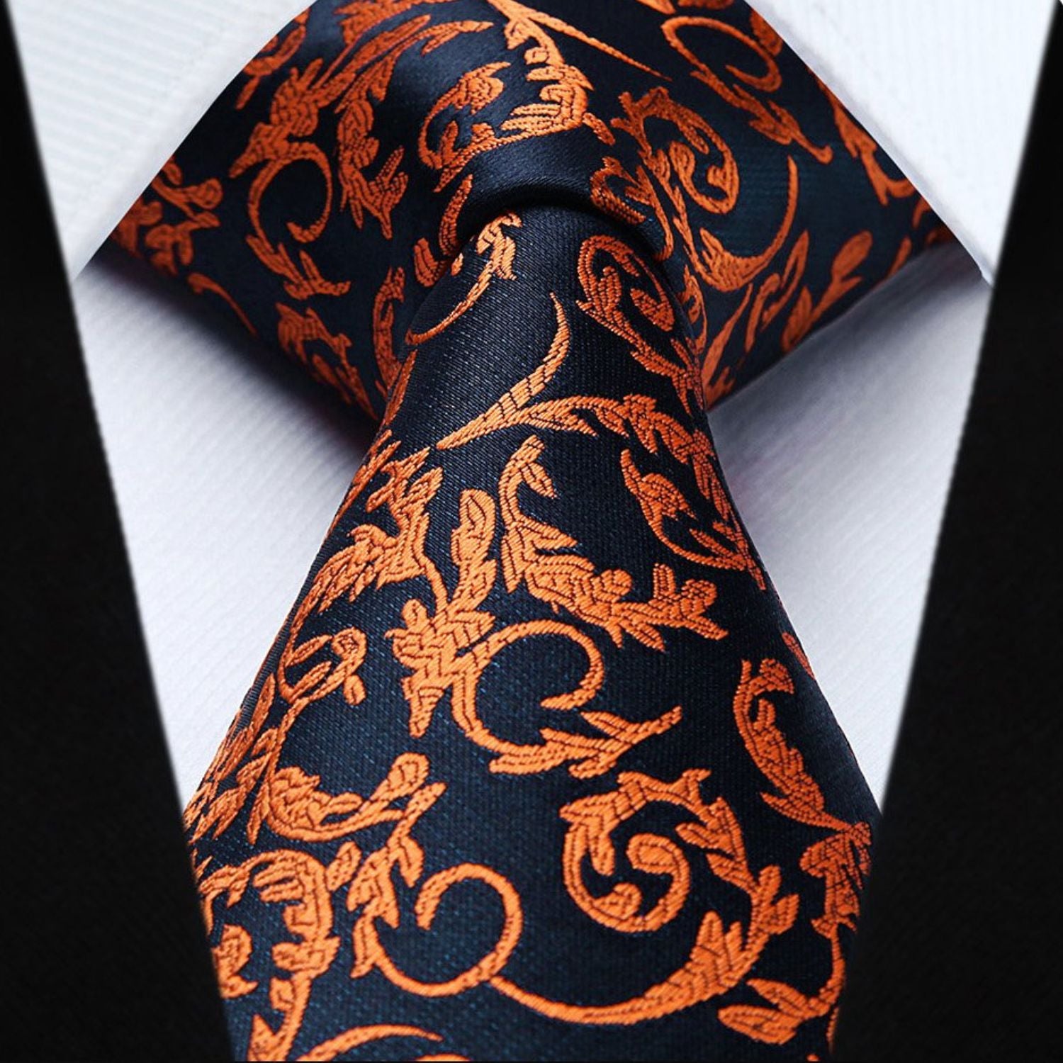 Paisley Tie Handkerchief Set - A-ORANGE/NAVY BLUE