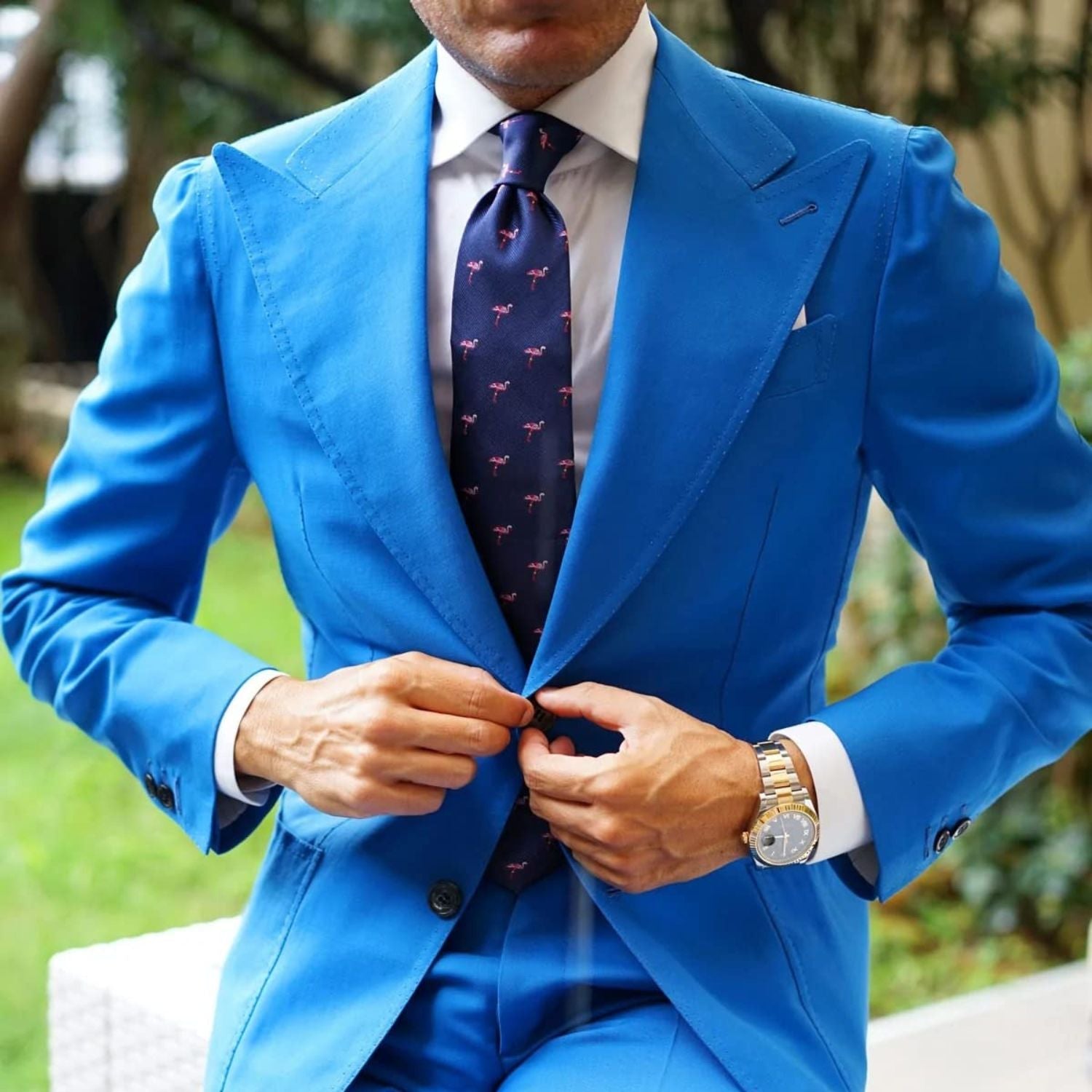 Flamingo Tie Handkerchief Set - 02-BLUE