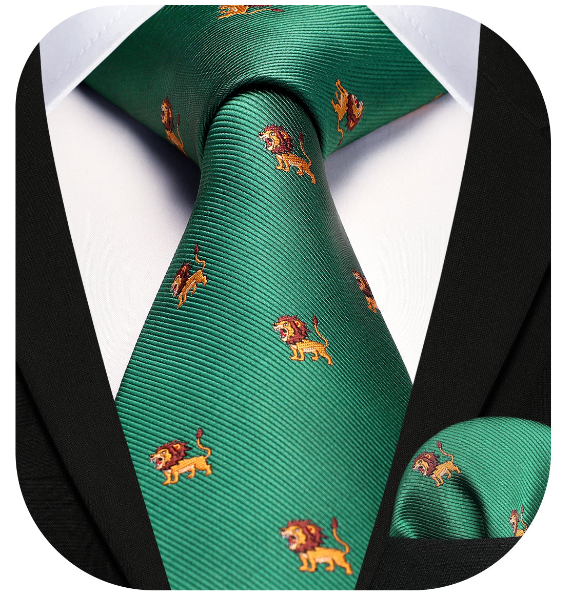 Lion Tie Handkerchief Set - GREEN