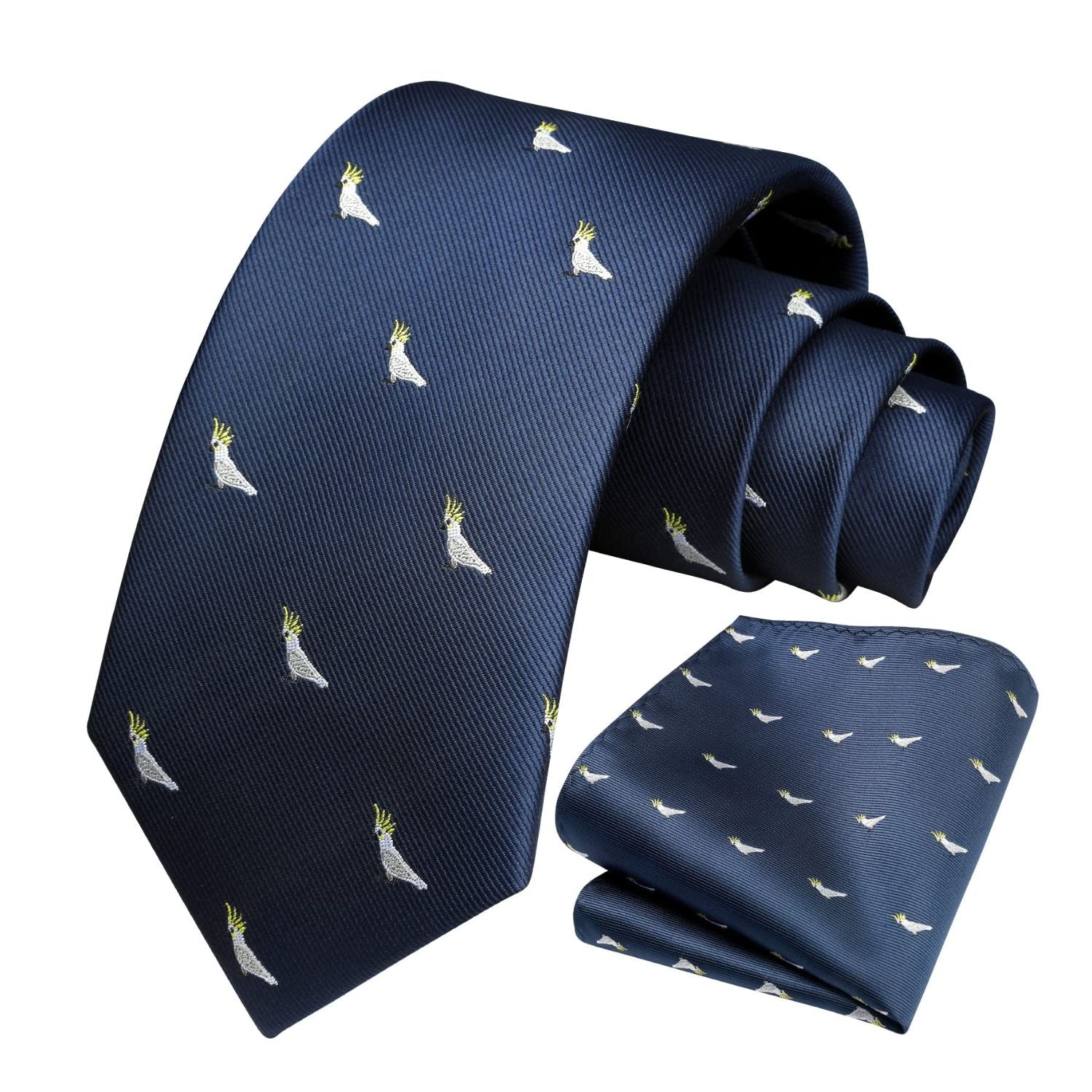 Parrot Tie Handkerchief Set - NAVY BLUE-5