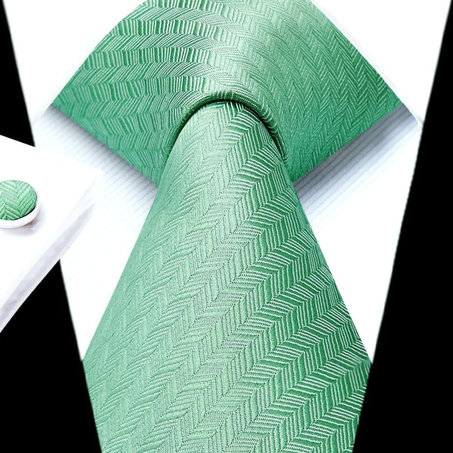 Hisdern Sage Green2 Houndstooth Wedding Tie Set with Cufflinks