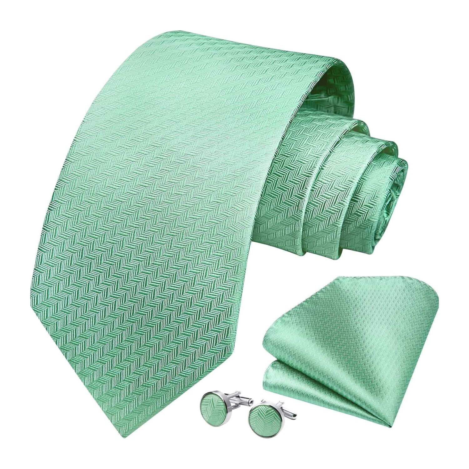 Hisdern Sage Green2 Houndstooth Wedding Tie Set with Cufflinks