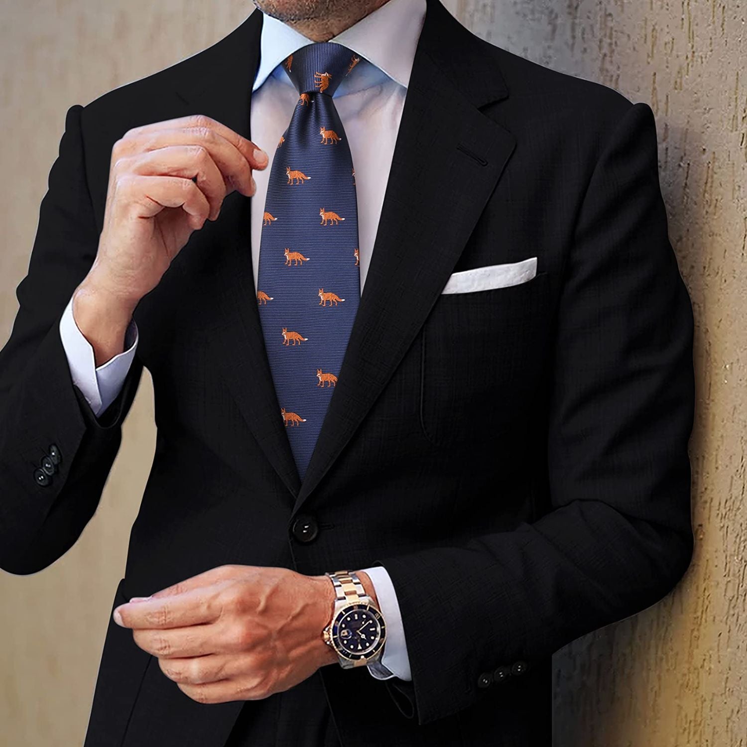 Fox Tie Handkerchief Set - 05-BLUE