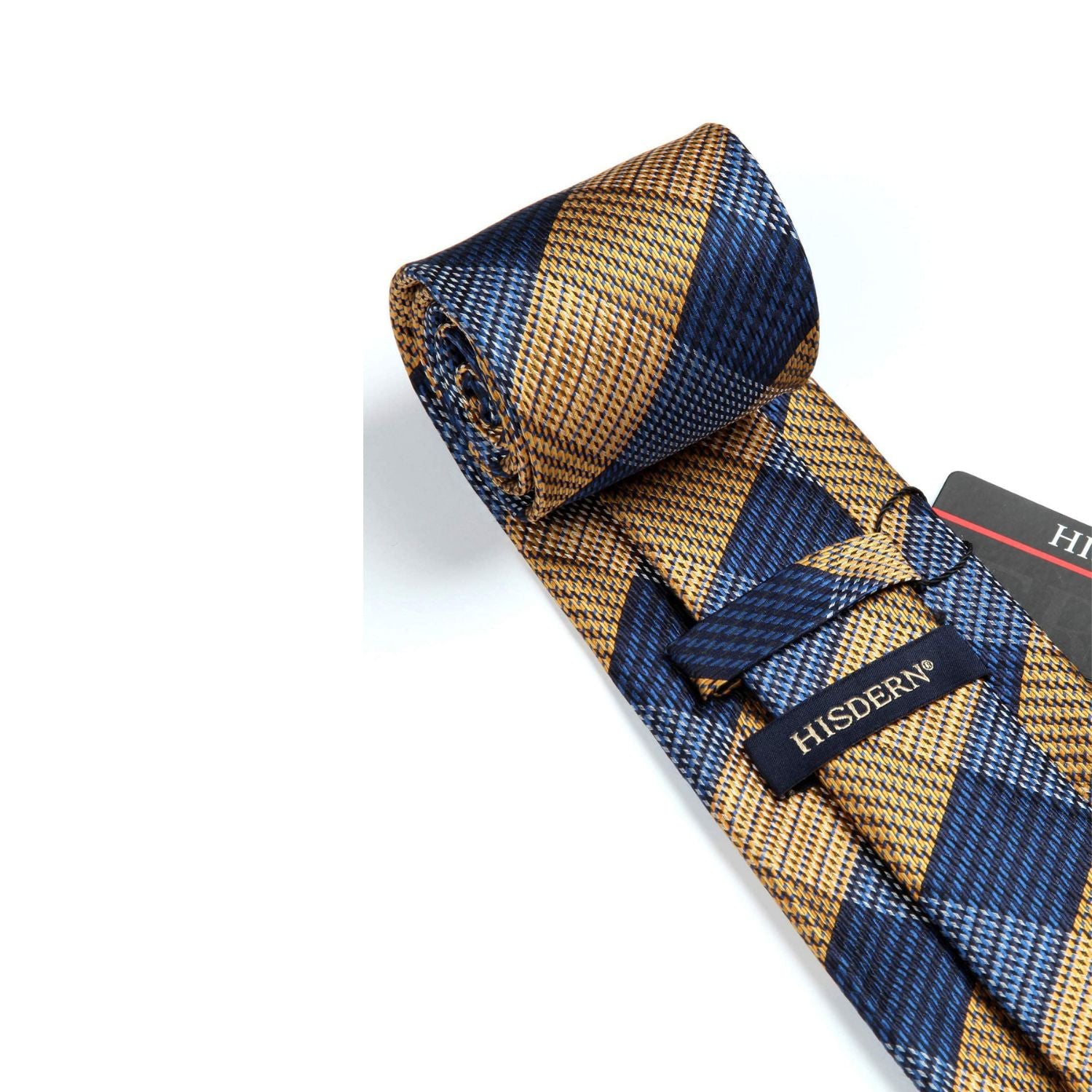 Plaid Tie Handkerchief Set - YELLOW/NAVY BLUE
