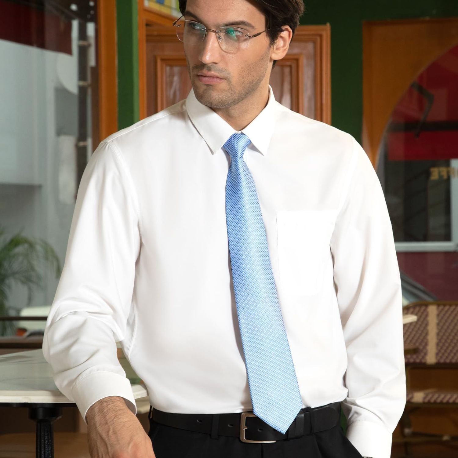 Houndstooth Tie Handkerchief Set - LIGHT BLUE