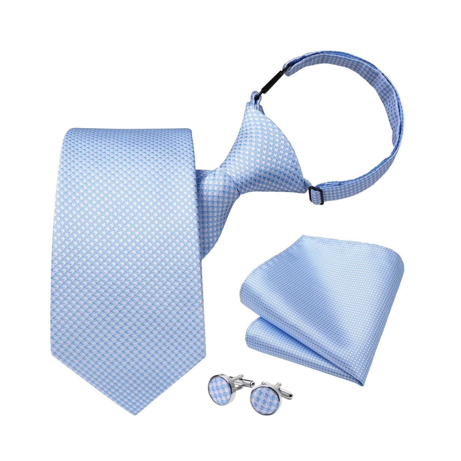 Hisdern Light Blue 3.15" Paisley Pre-Tied Ties Business Accessories Set with Cufflinks
