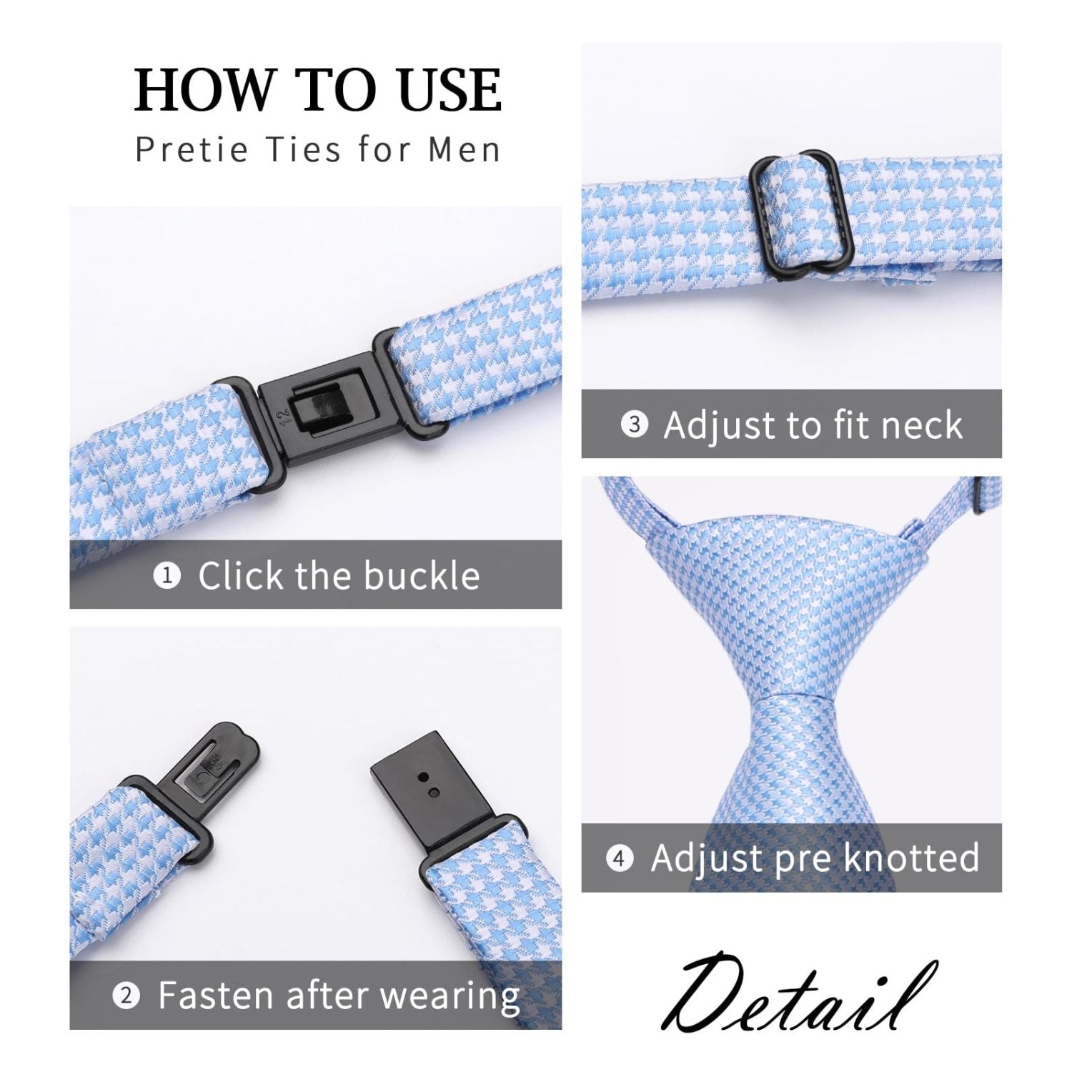 Hisdern Light Blue 3.15" Paisley Pre-Tied Ties Business Accessories Set with Cufflinks