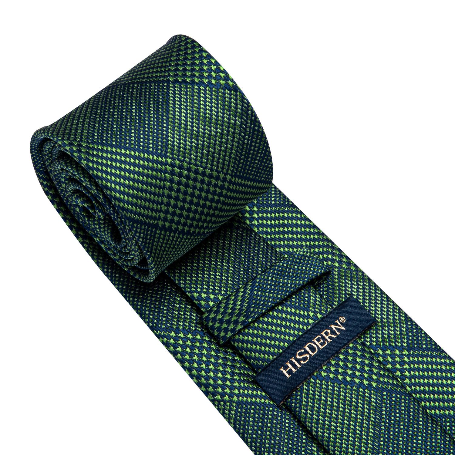 Houndstooth Tie Handkerchief Tie Set - GREEN/NAVY BLUE