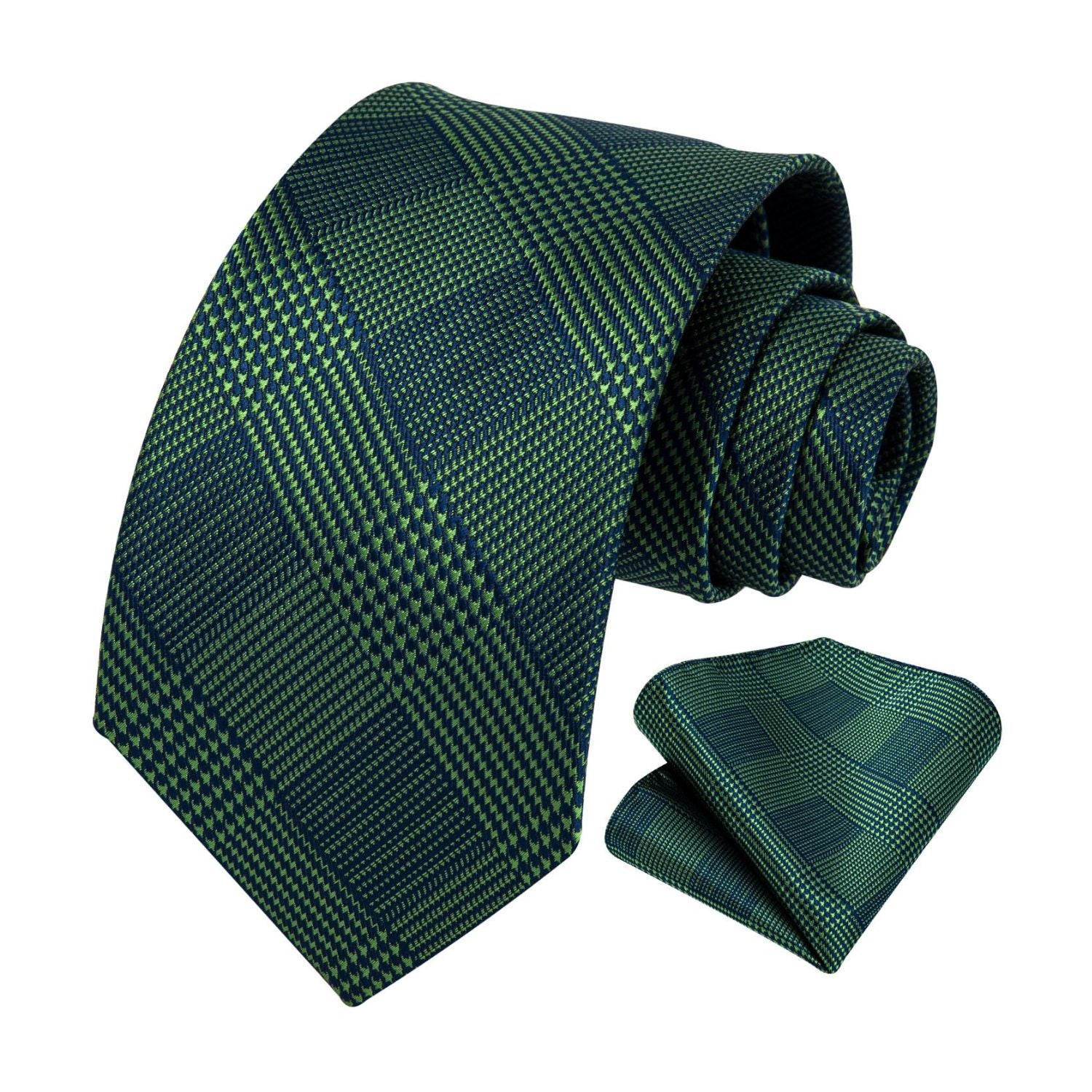 Houndstooth Tie Handkerchief Tie Set - GREEN/NAVY BLUE