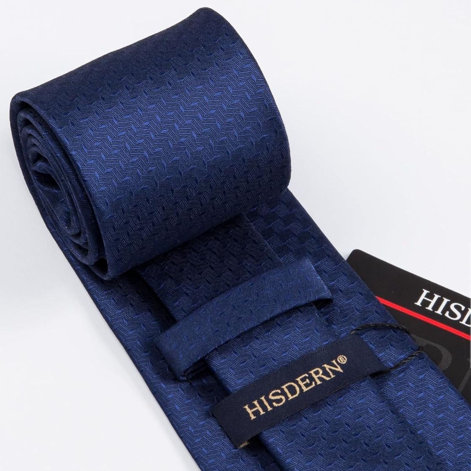 Hisdern Navy Blue Houndstooth Wedding Tie Set with Cufflinks