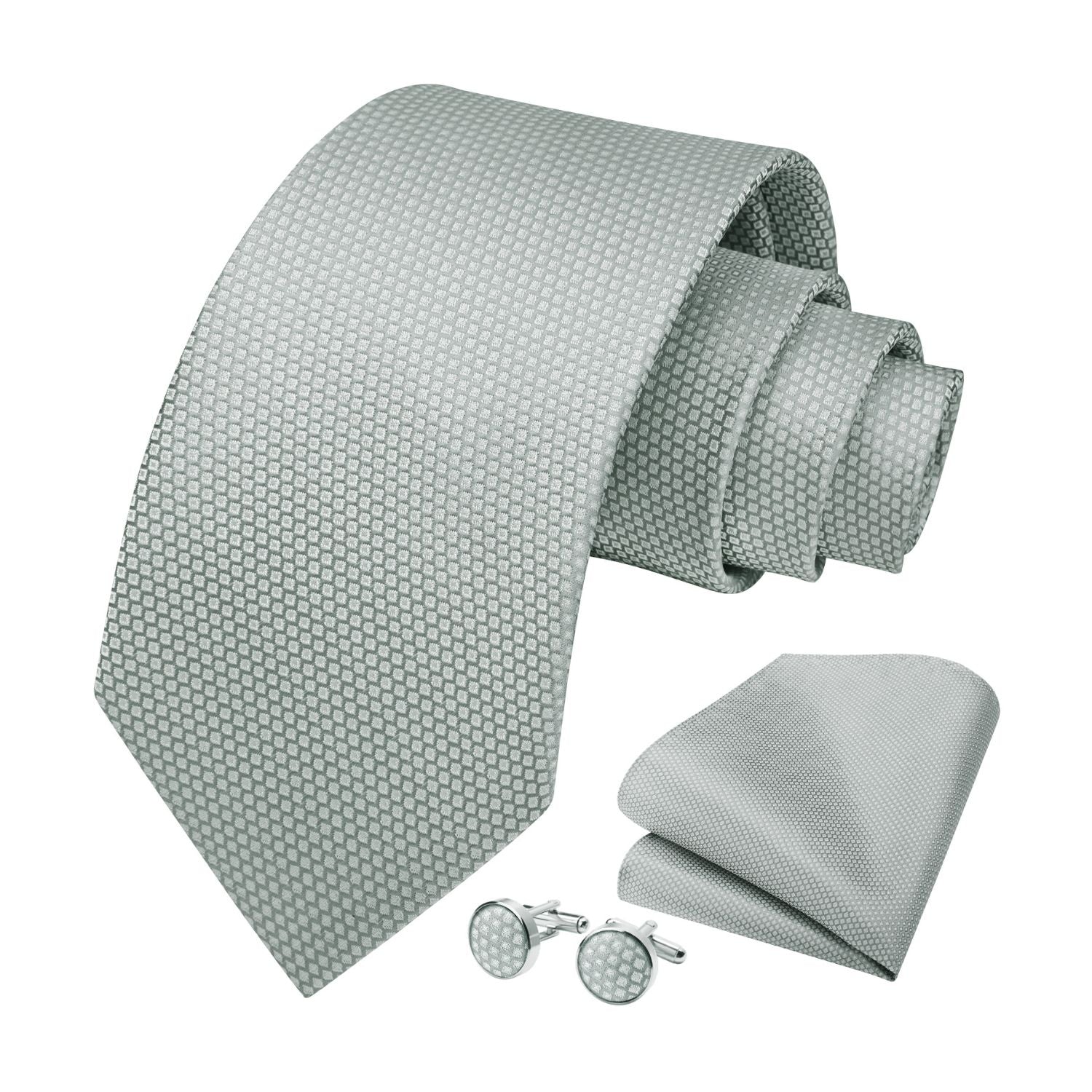 Hisdern Grey Plaid Wedding Accessories Set with Cufflinks