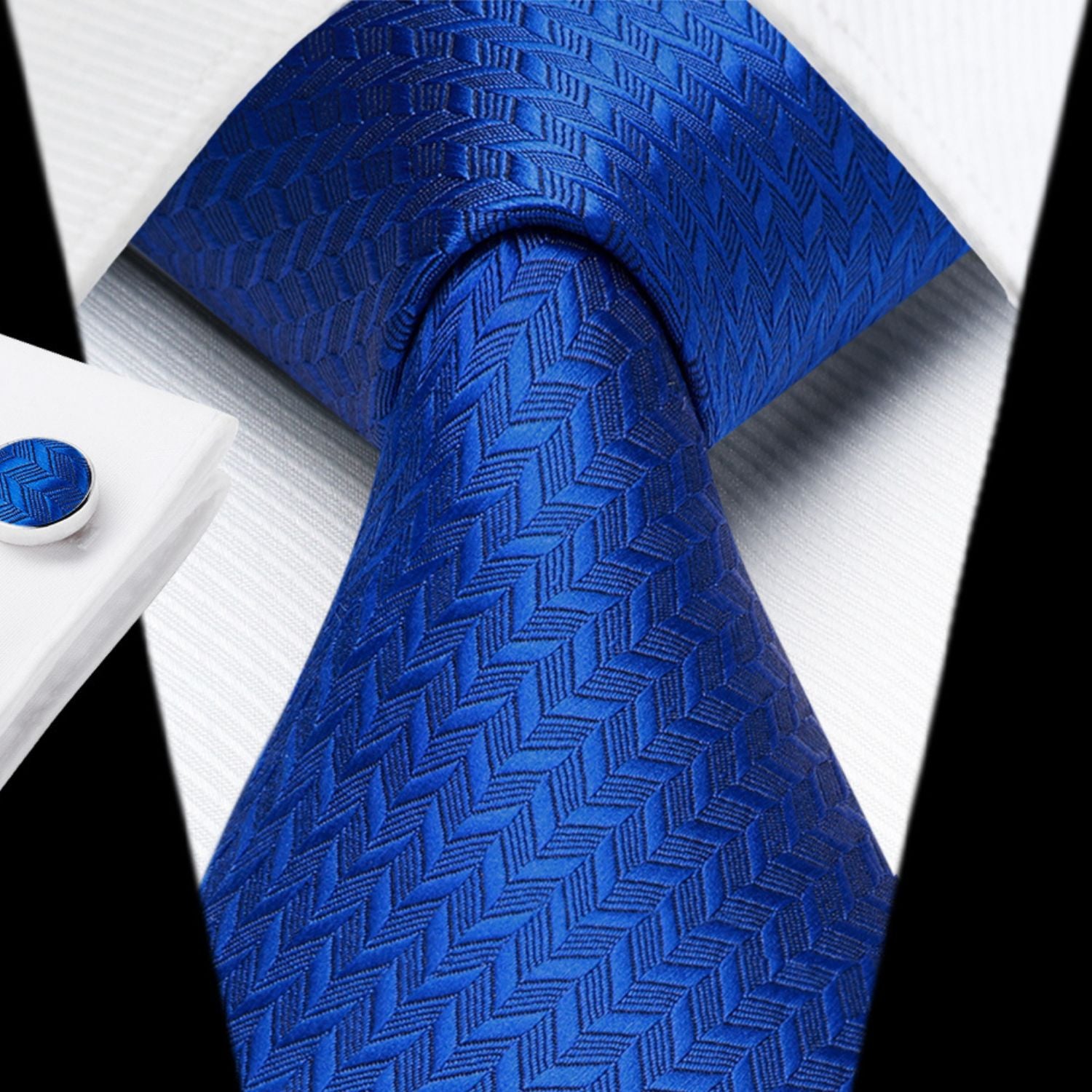 Hisdern Royal Blue Houndstooth Wedding Tie Set with Cufflinks