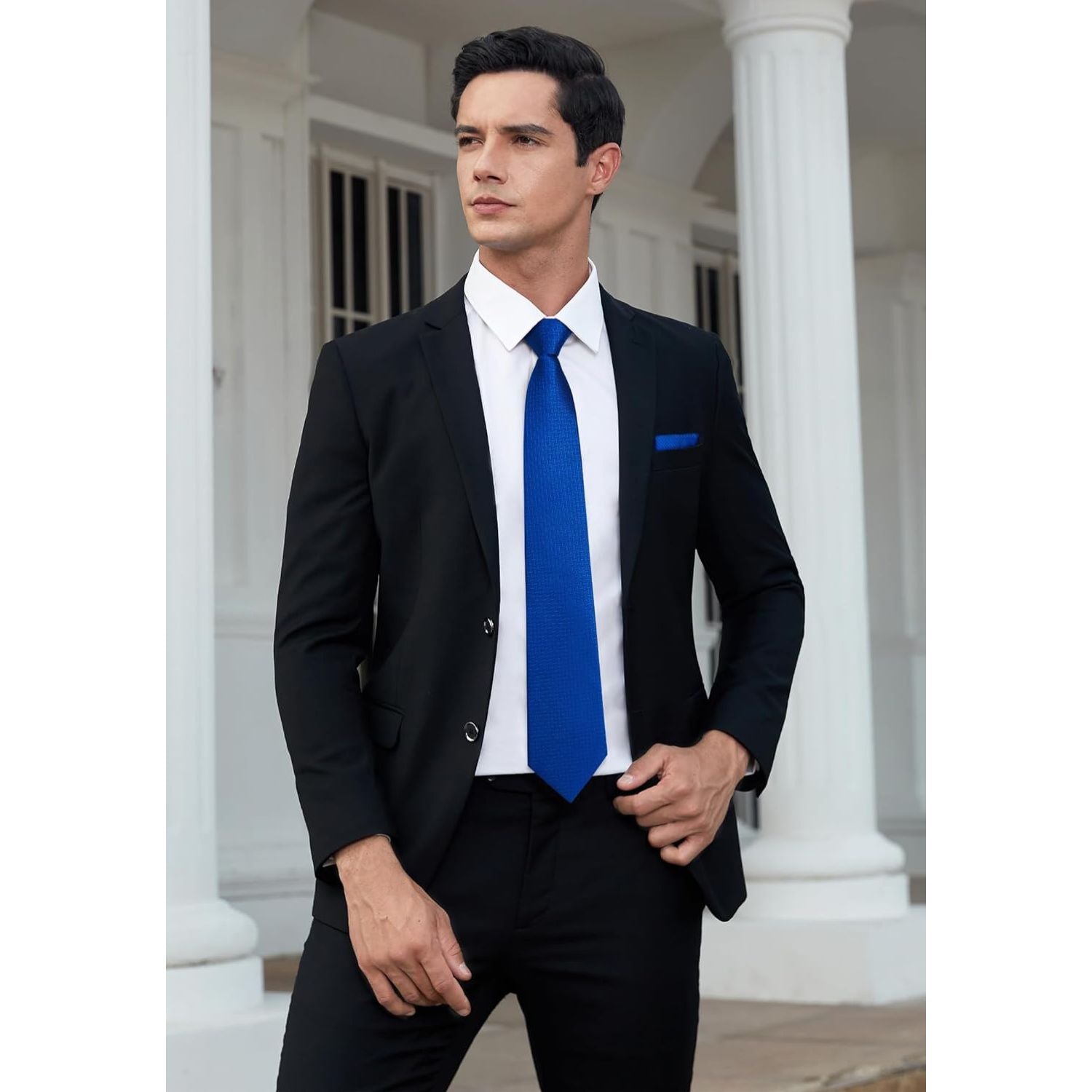 Hisdern Royal Blue Houndstooth Wedding Tie Set with Cufflinks