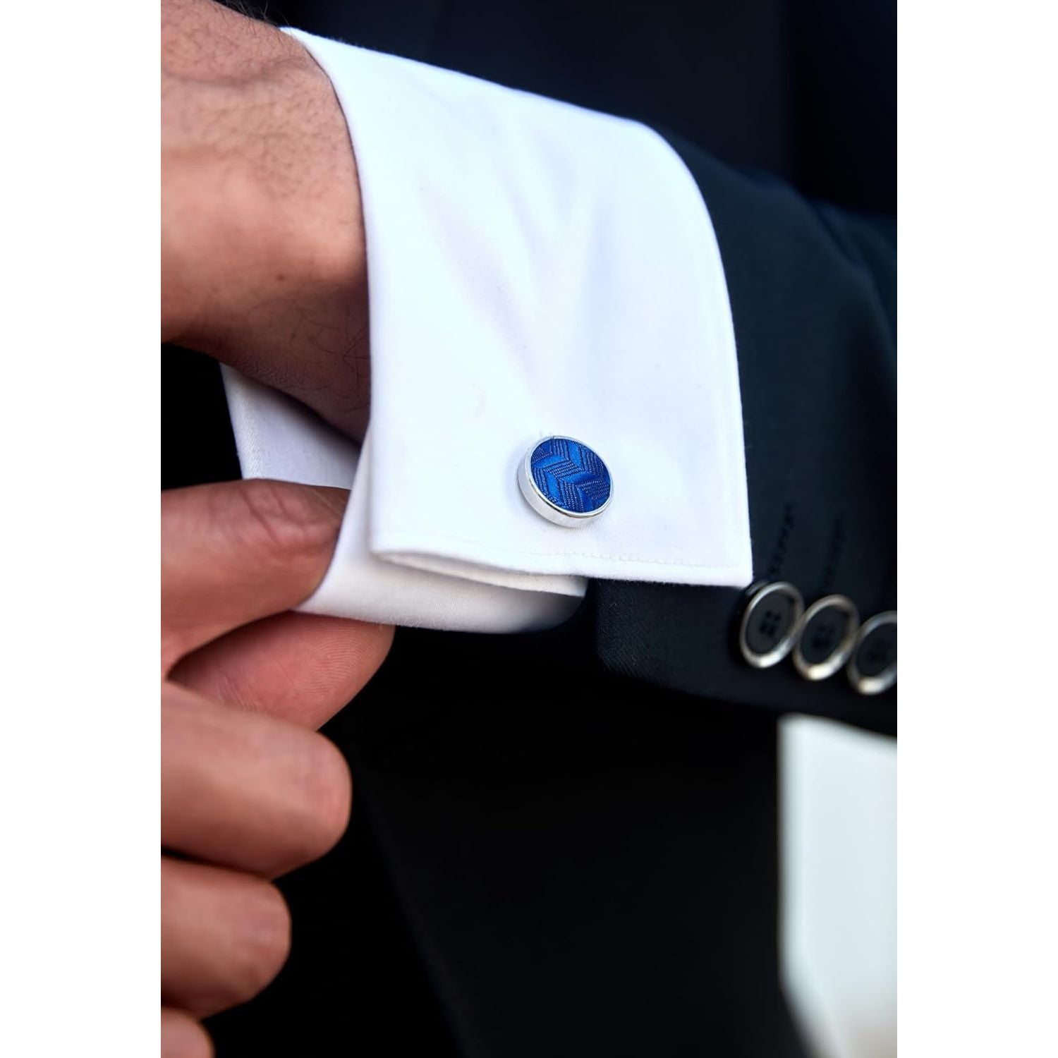 Hisdern Royal Blue Houndstooth Wedding Tie Set with Cufflinks