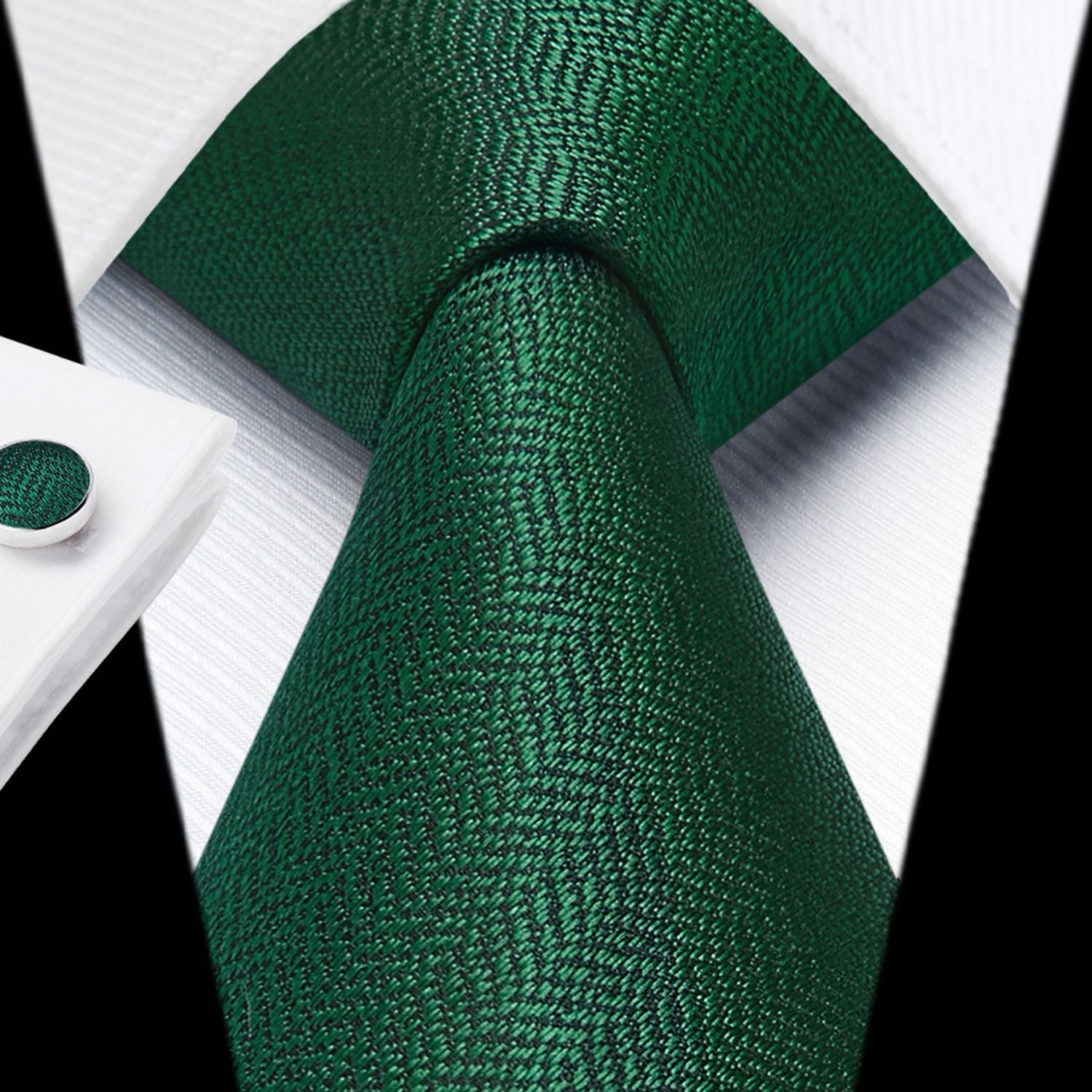 Hisdern Forest Green Houndstooth Wedding Tie Set with Cufflinks