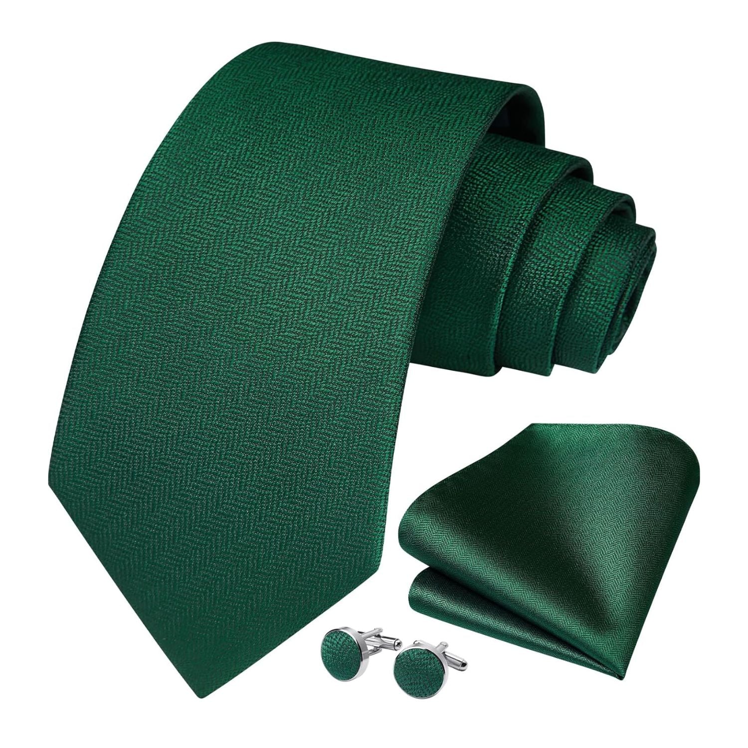 Hisdern Forest Green Houndstooth Wedding Tie Set with Cufflinks