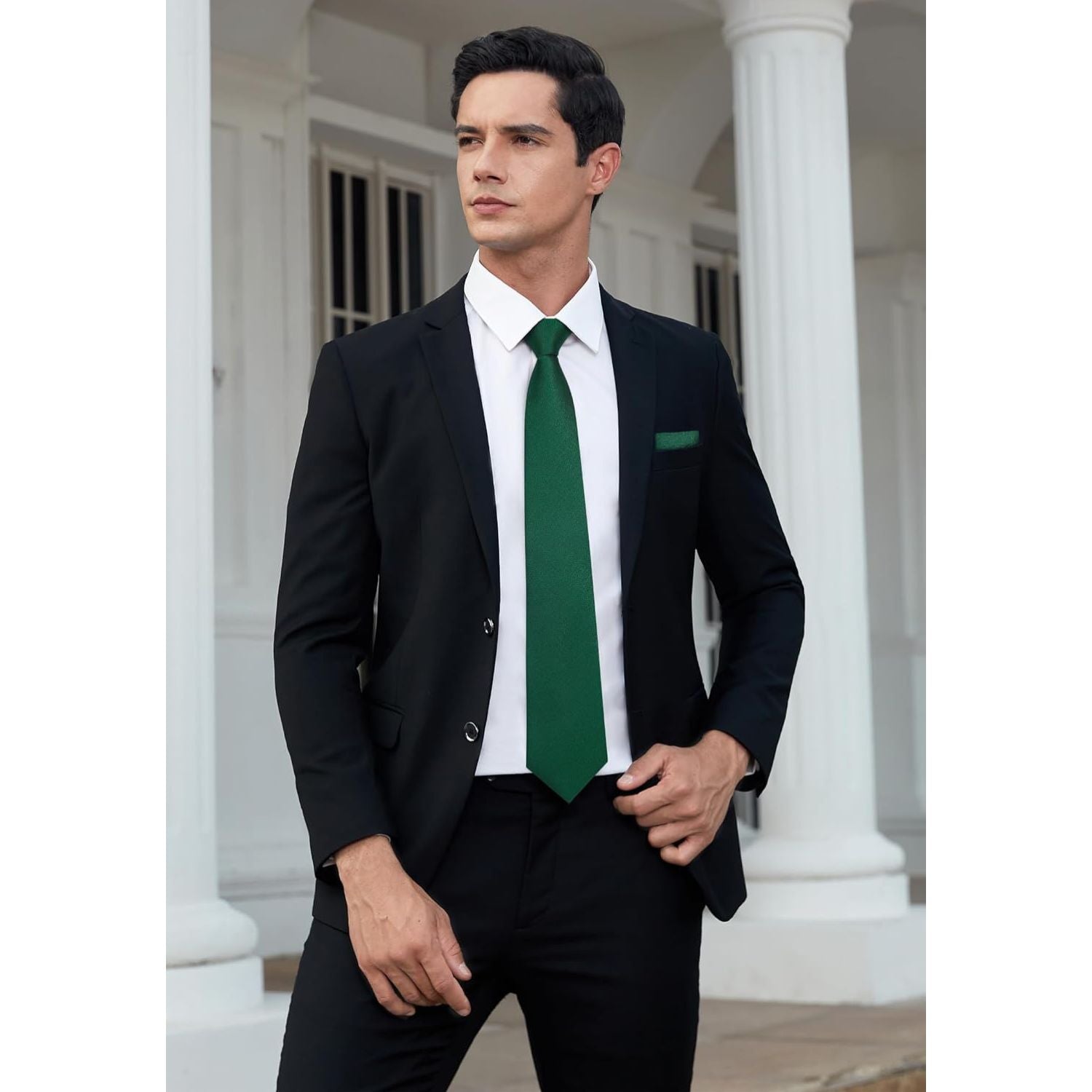 Hisdern Forest Green Houndstooth Wedding Tie Set with Cufflinks