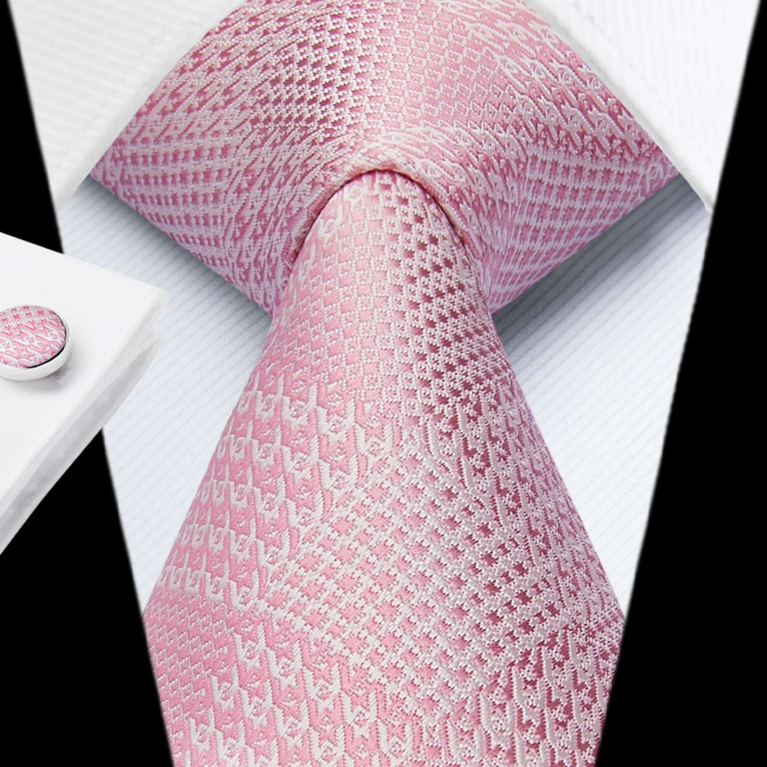 Hisdern Pink Plaid Wedding Accessories Set with Cufflinks