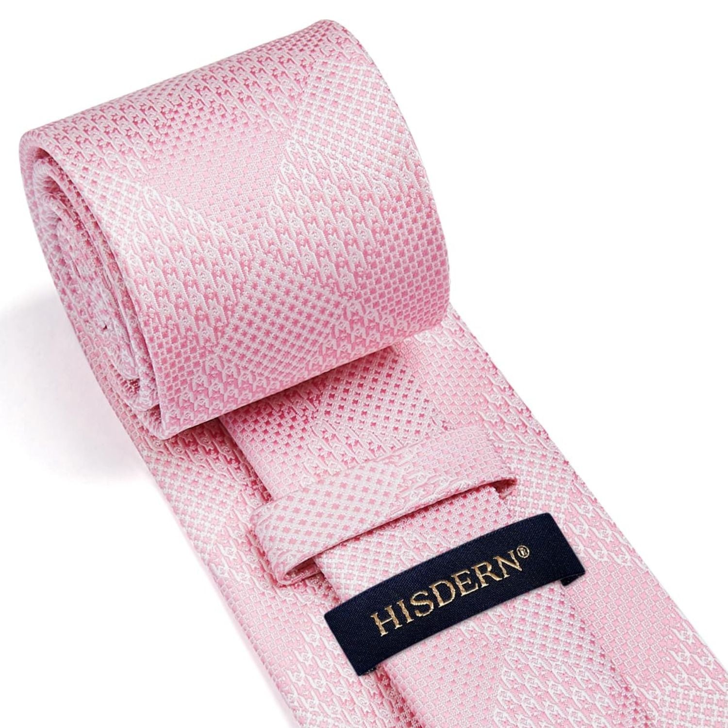 Hisdern Pink Plaid Wedding Accessories Set with Cufflinks