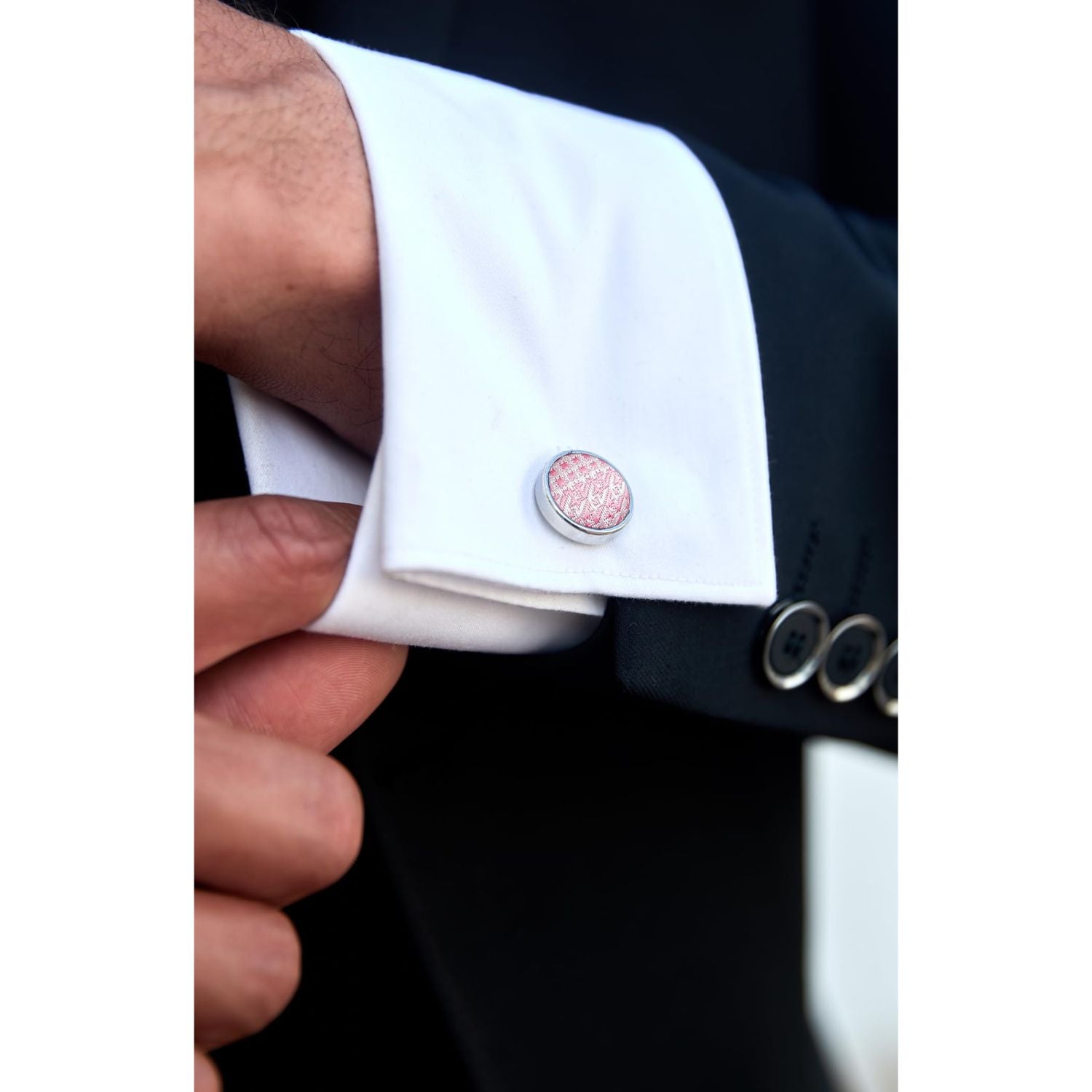 Hisdern Pink Plaid Wedding Accessories Set with Cufflinks